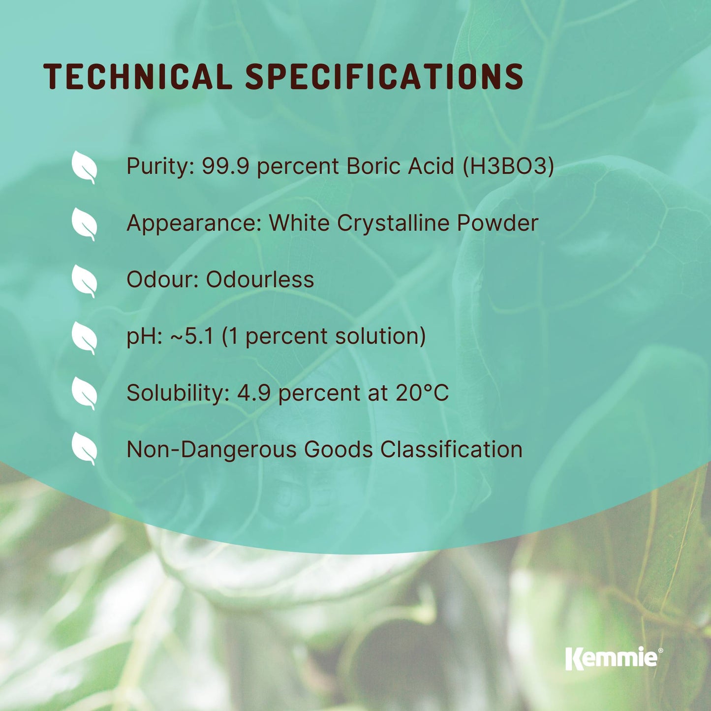 Kemmie 20Kg Boric Acid Powder 99.9% Pure - Soluble Orthoboric Acid H3BO3-4