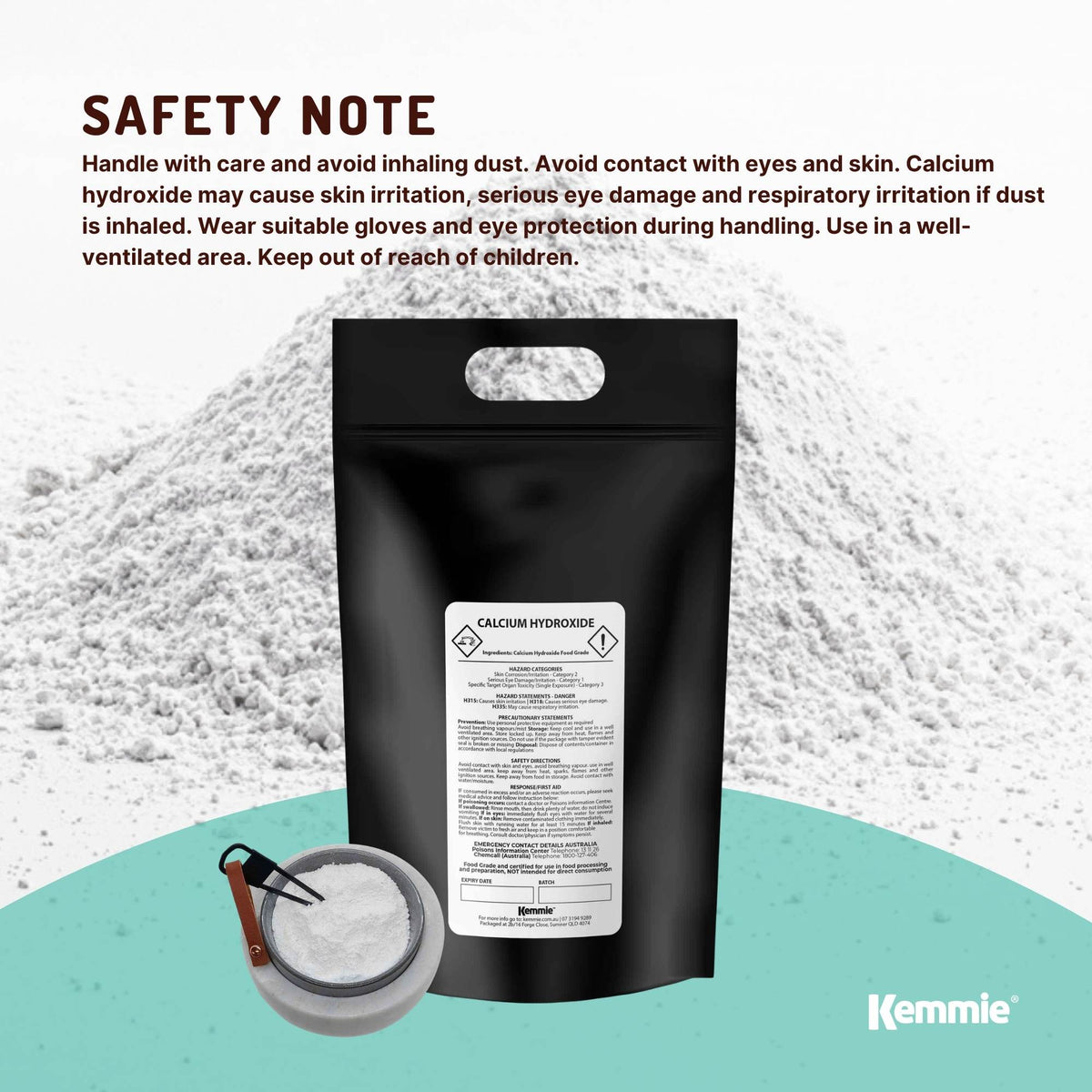 Kemmie Bulk 20Kg Calcium Hydroxide Powder - Food Grade Pickling Lime FCC-3
