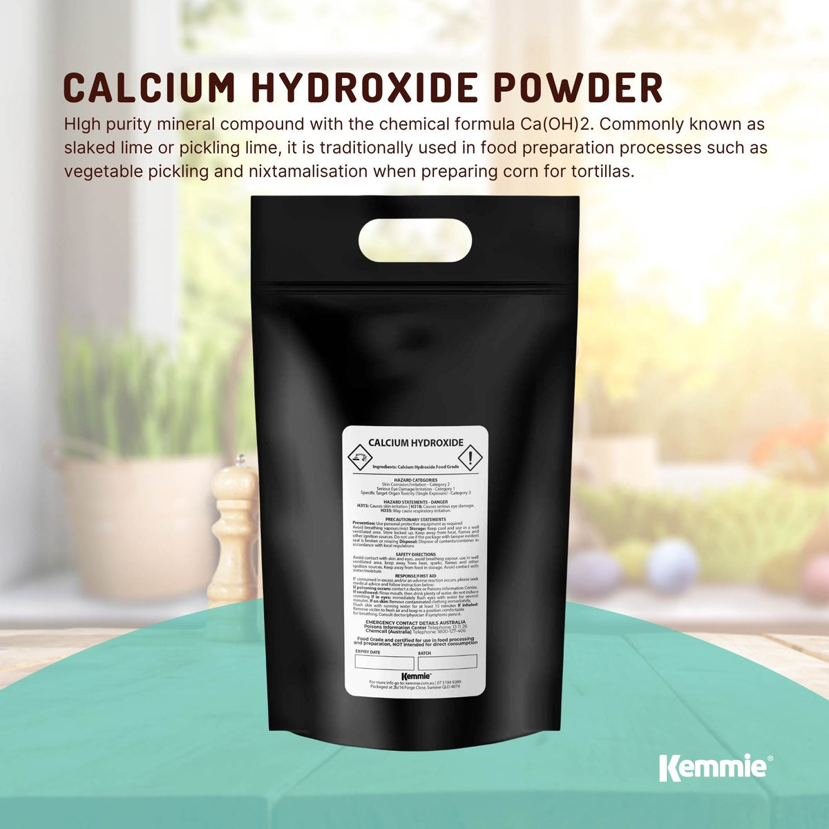Kemmie Bulk 20Kg Calcium Hydroxide Powder - Food Grade Pickling Lime FCC-1