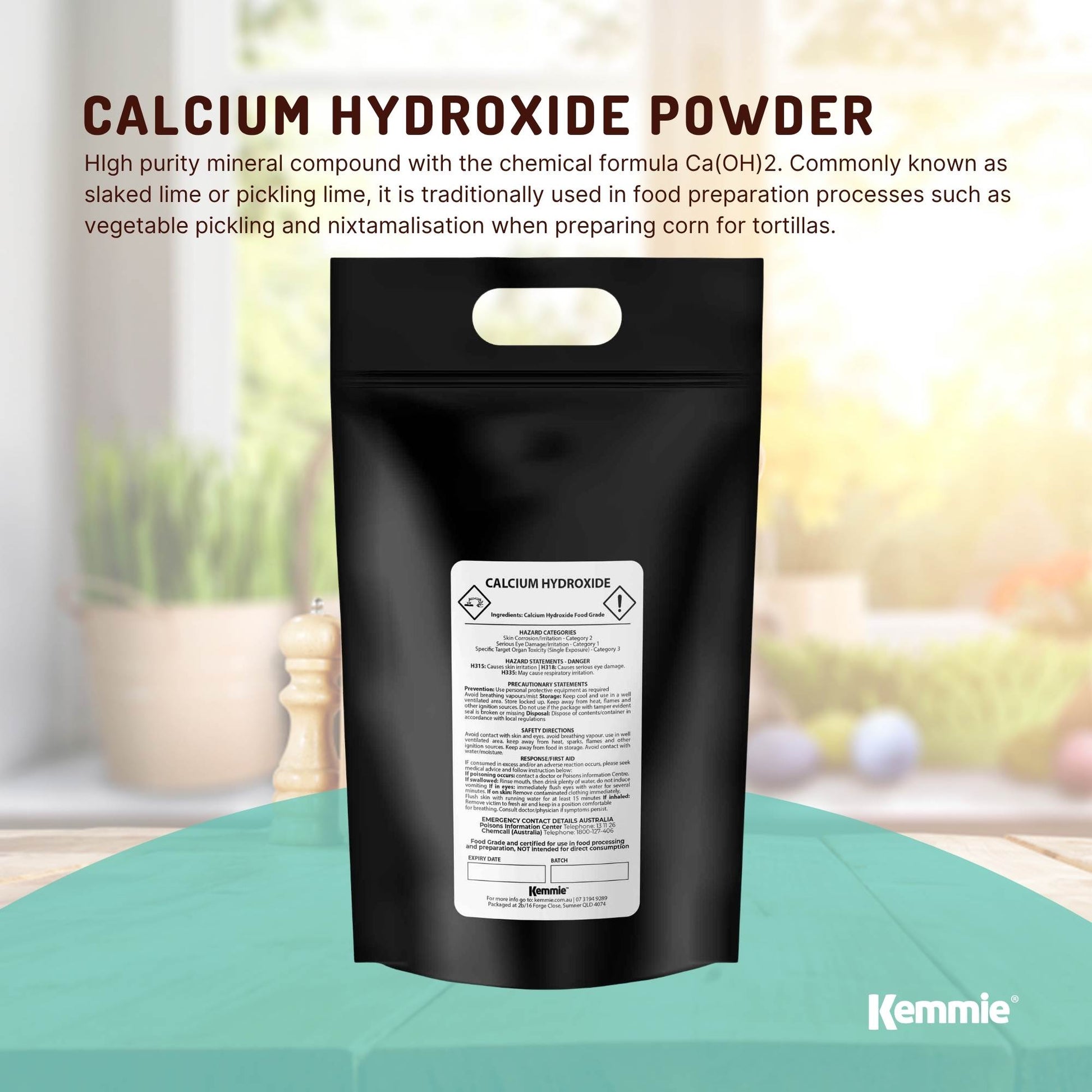 Kemmie Bulk 20Kg Calcium Hydroxide Powder - Food Grade Pickling Lime FCC-1