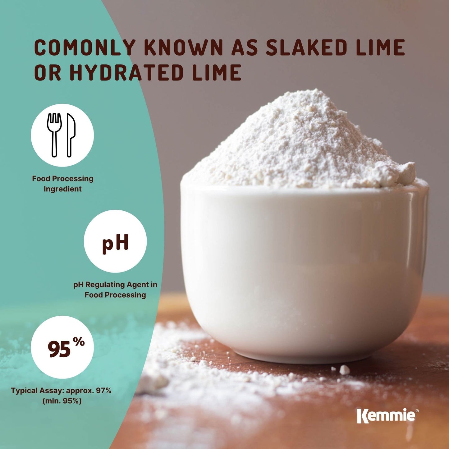 Kemmie Bulk 20Kg Calcium Hydroxide Powder - Food Grade Pickling Lime FCC-2