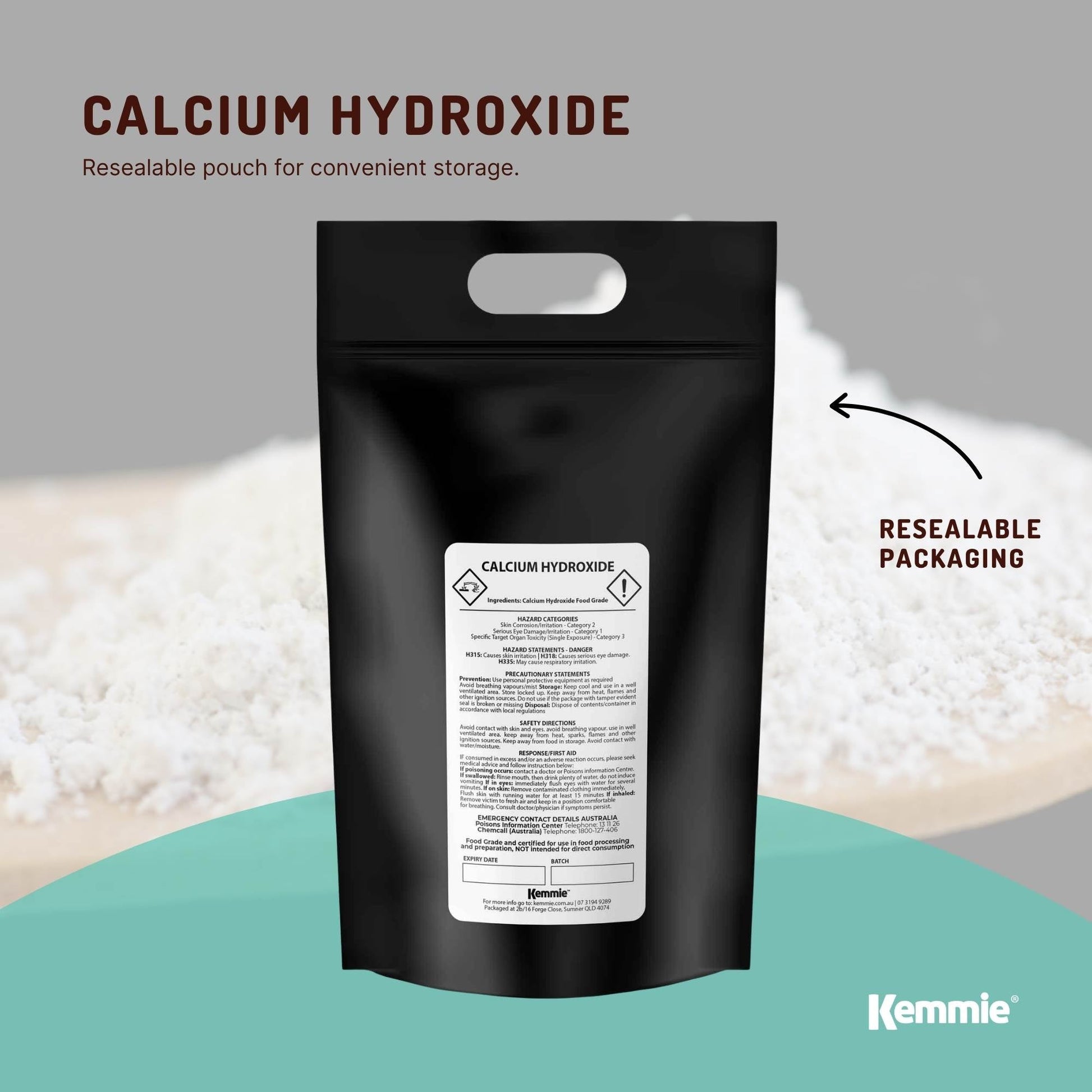 Kemmie Bulk 20Kg Calcium Hydroxide Powder - Food Grade Pickling Lime FCC-4