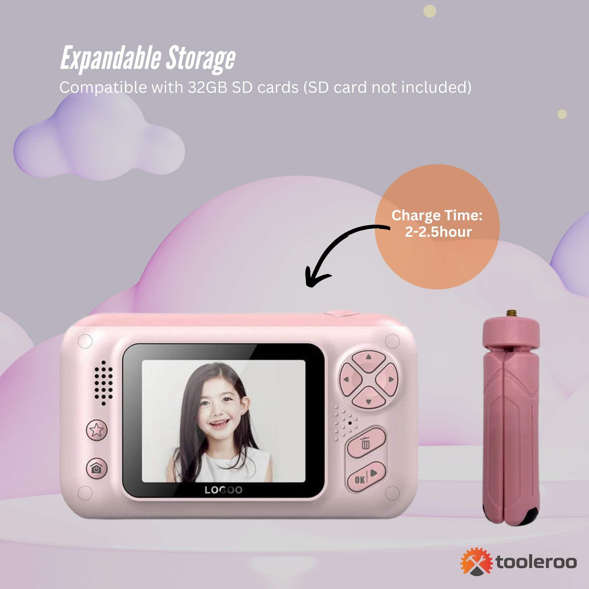 Kids HD Digital Camera Pink - Children's Selfie Photo Video 2.4 Inch Screen-3
