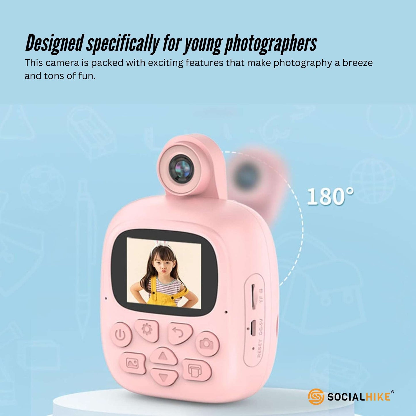Kids Rechargeable Instant Print Camera Pink - Digital Thermal Photo Video MP3-2