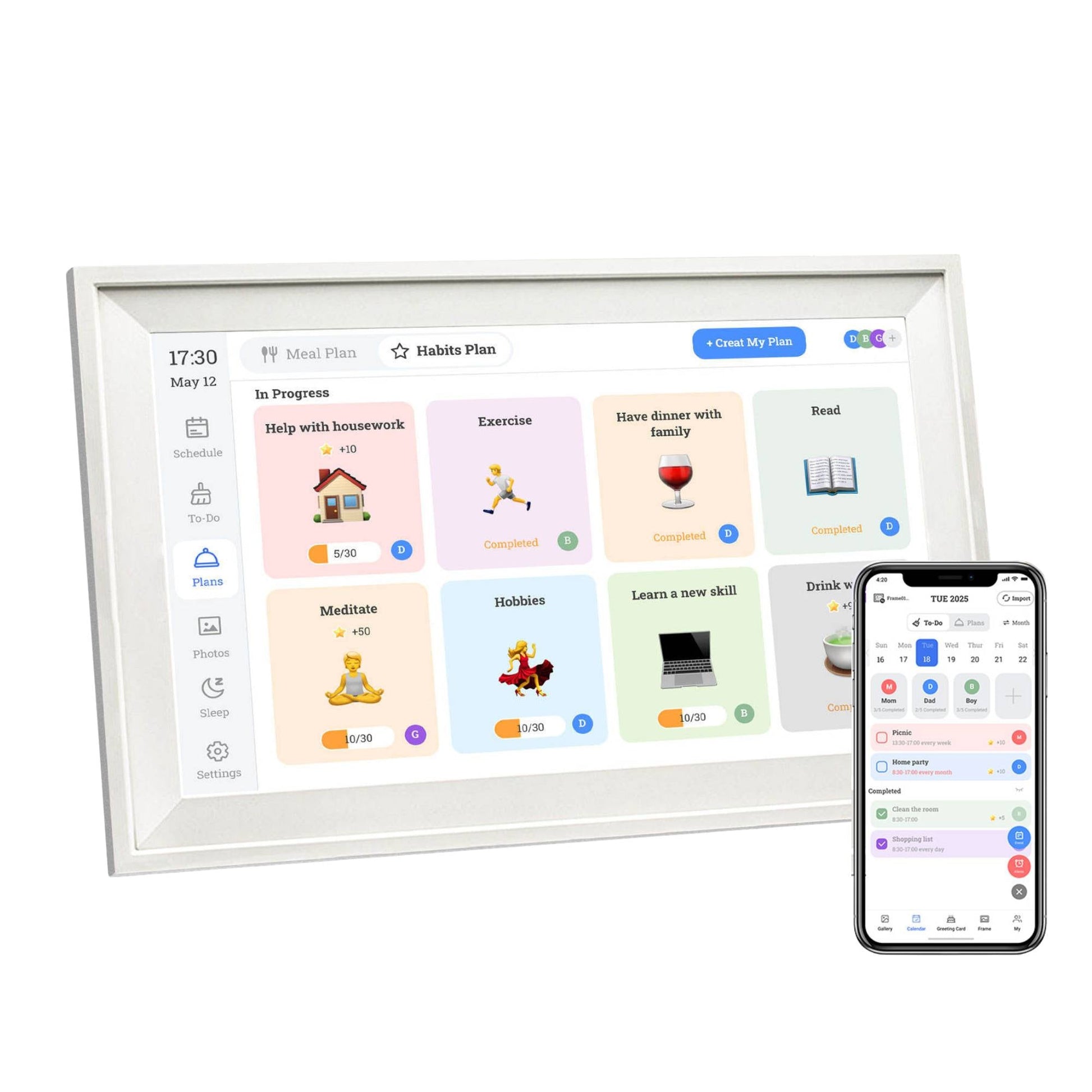 Kitchee 10" Digital Calendar Smart Family Planner - 25.5cm Touchscreen White-0