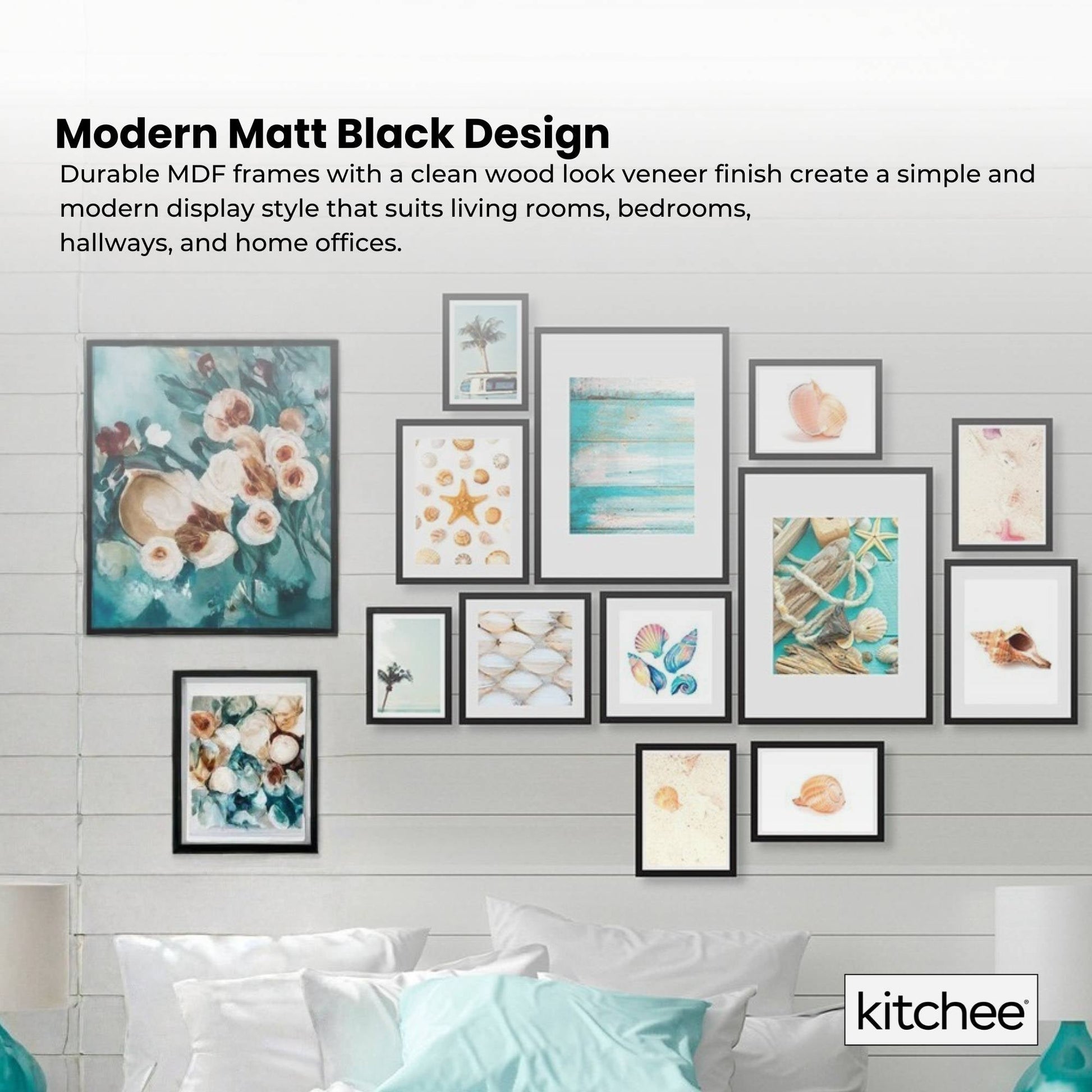 Kitchee 12 Pieces Photo Frame Set - Modern Gallery Wall Mixed Sizes Matt Black-3