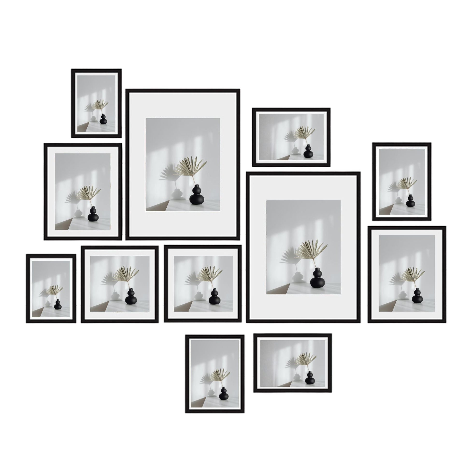 Kitchee 12 Pieces Photo Frame Set - Modern Gallery Wall Mixed Sizes Matt Black-0