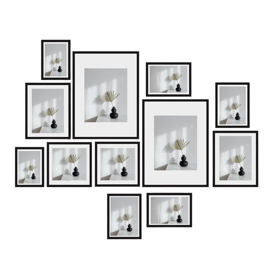 Kitchee 12 Pieces Photo Frame Set - Modern Gallery Wall Mixed Sizes Matt Black-0