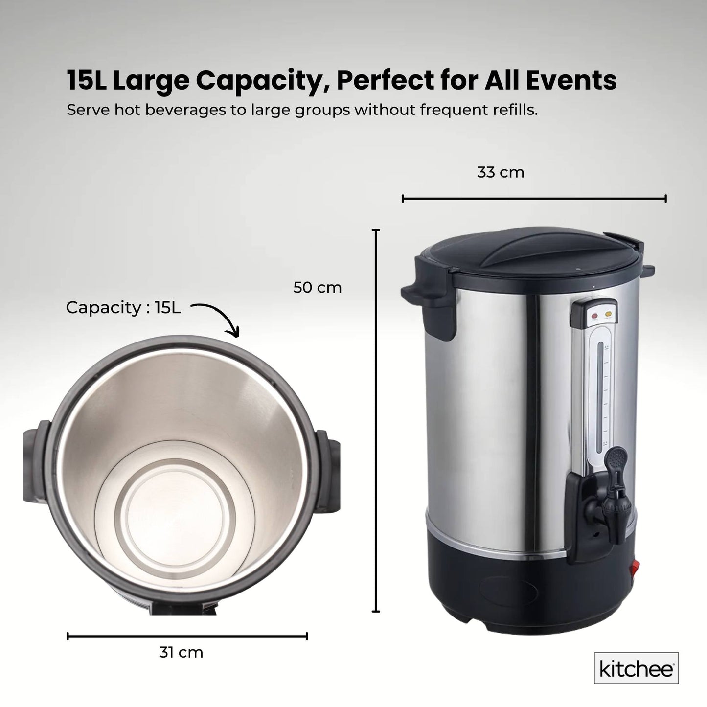 Kitchee 15L Electric Water Boiler - Stainless Steel Commercial Hot Liquid Urn-2