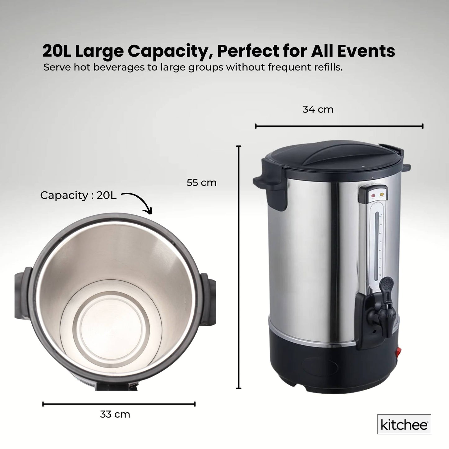 Kitchee 20L Electric Water Boiler - Stainless Steel Commercial Hot Liquid Urn-2