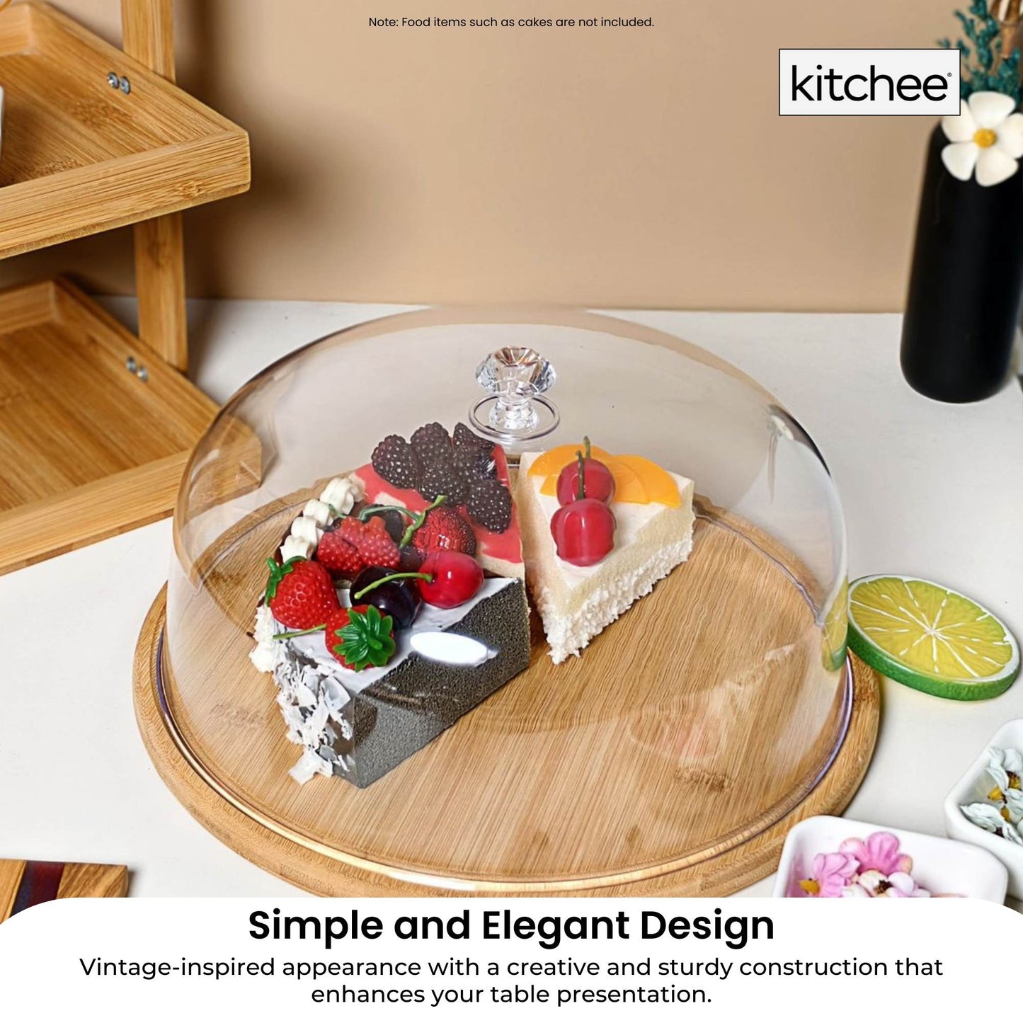 Kitchee 30cm Bamboo Cake Stand + Dome Acrylic Cover - Dessert Display Plate-4