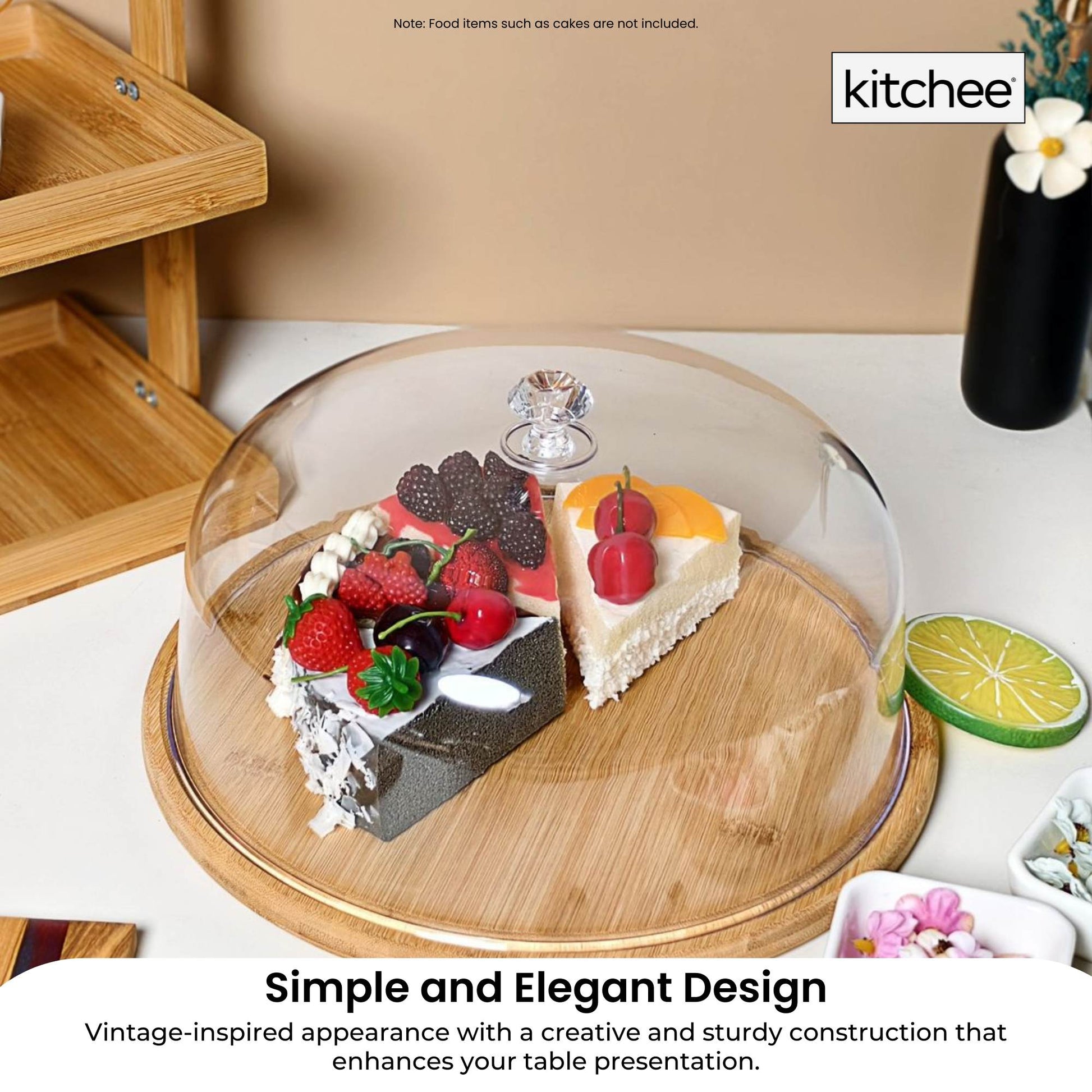 Kitchee 30cm Bamboo Cake Stand + Dome Acrylic Cover - Dessert Display Plate-4
