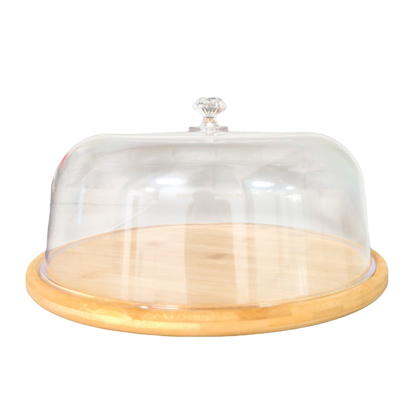 Kitchee 30cm Bamboo Cake Stand + Dome Acrylic Cover - Dessert Display Plate-0