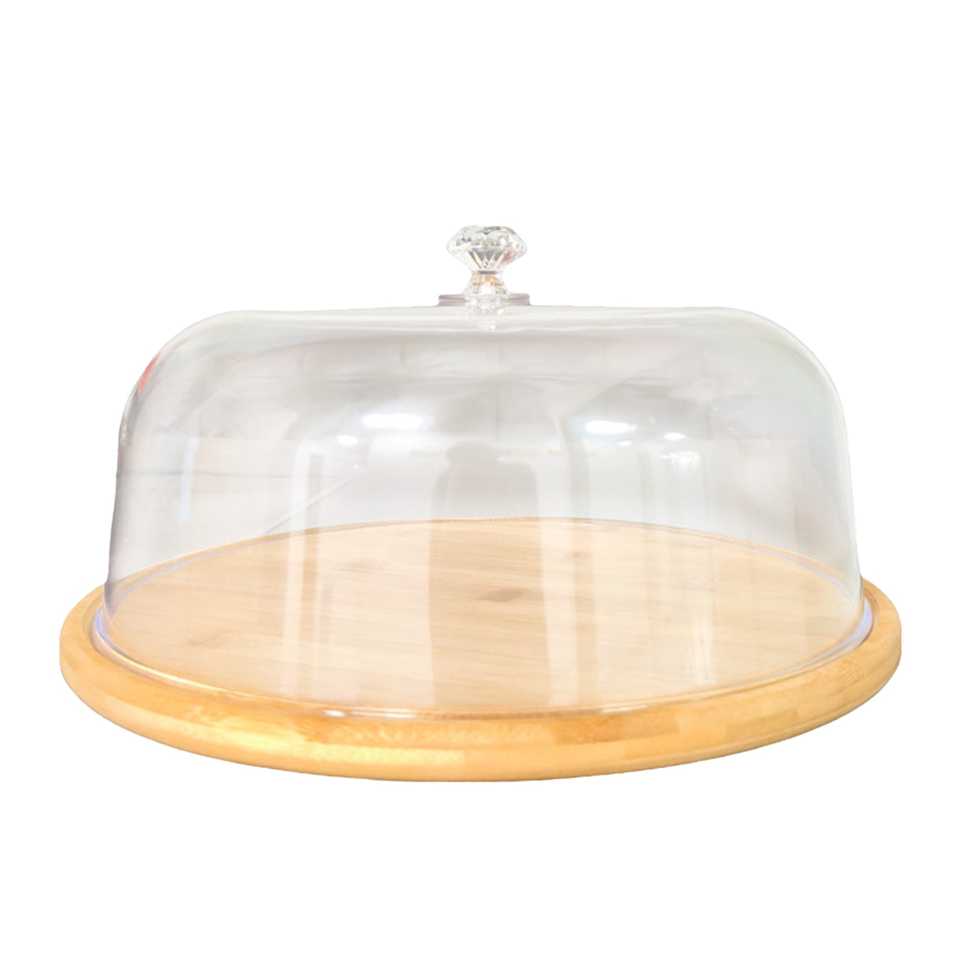 Kitchee 30cm Bamboo Cake Stand + Dome Acrylic Cover - Dessert Display Plate-0