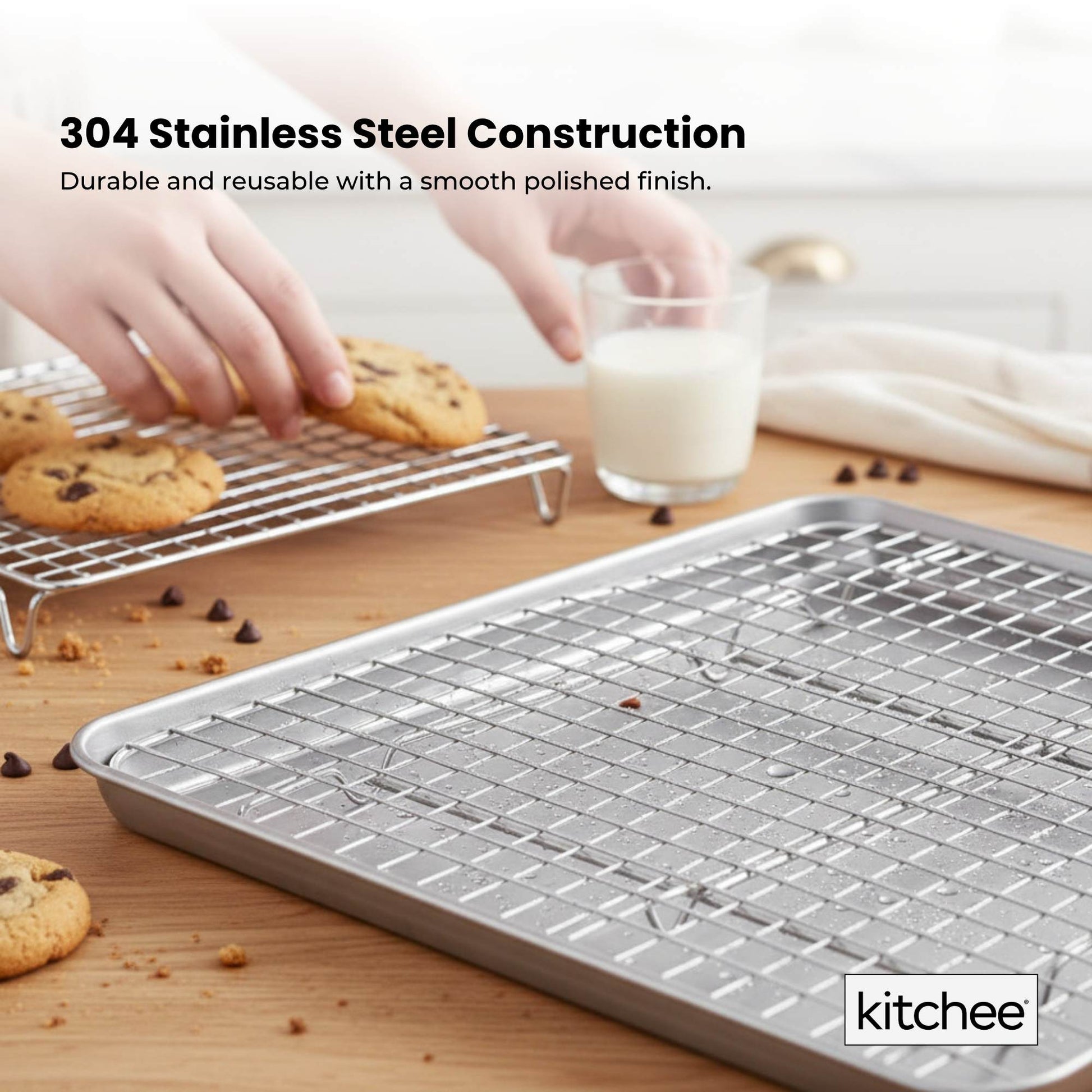 Kitchee 40.5x30.5cm Oven Baking Tray + Cooling Rack 4 Piece Stainless Steel-3