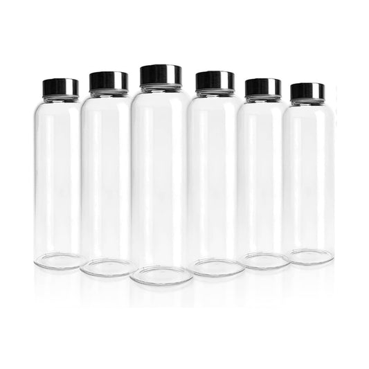 Kitchee 500ml Glass Water Bottle with Stainless Steel Lid - Set of 6 Drink Bottles-0