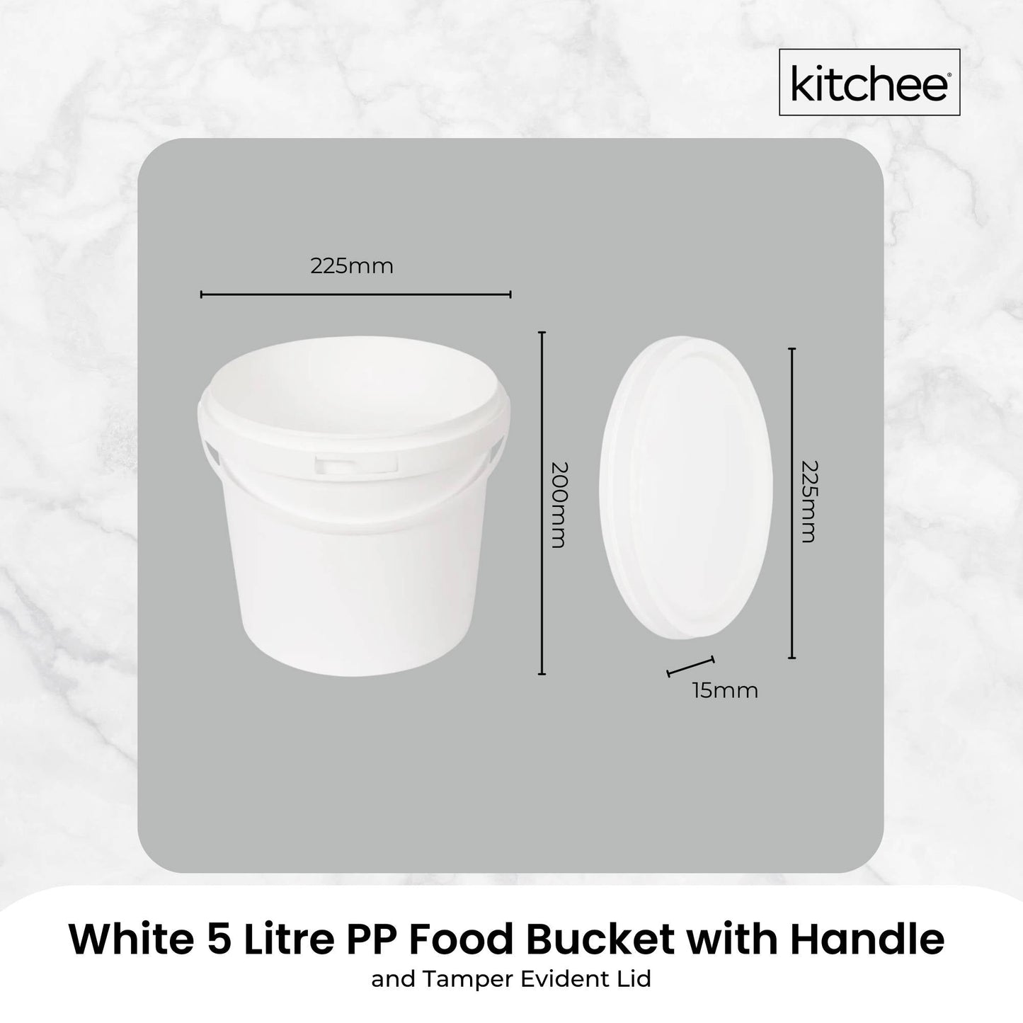 Kitchee Bulk 10x 5L Plastic Buckets + Lids - Empty White With Handle Large Pail-2