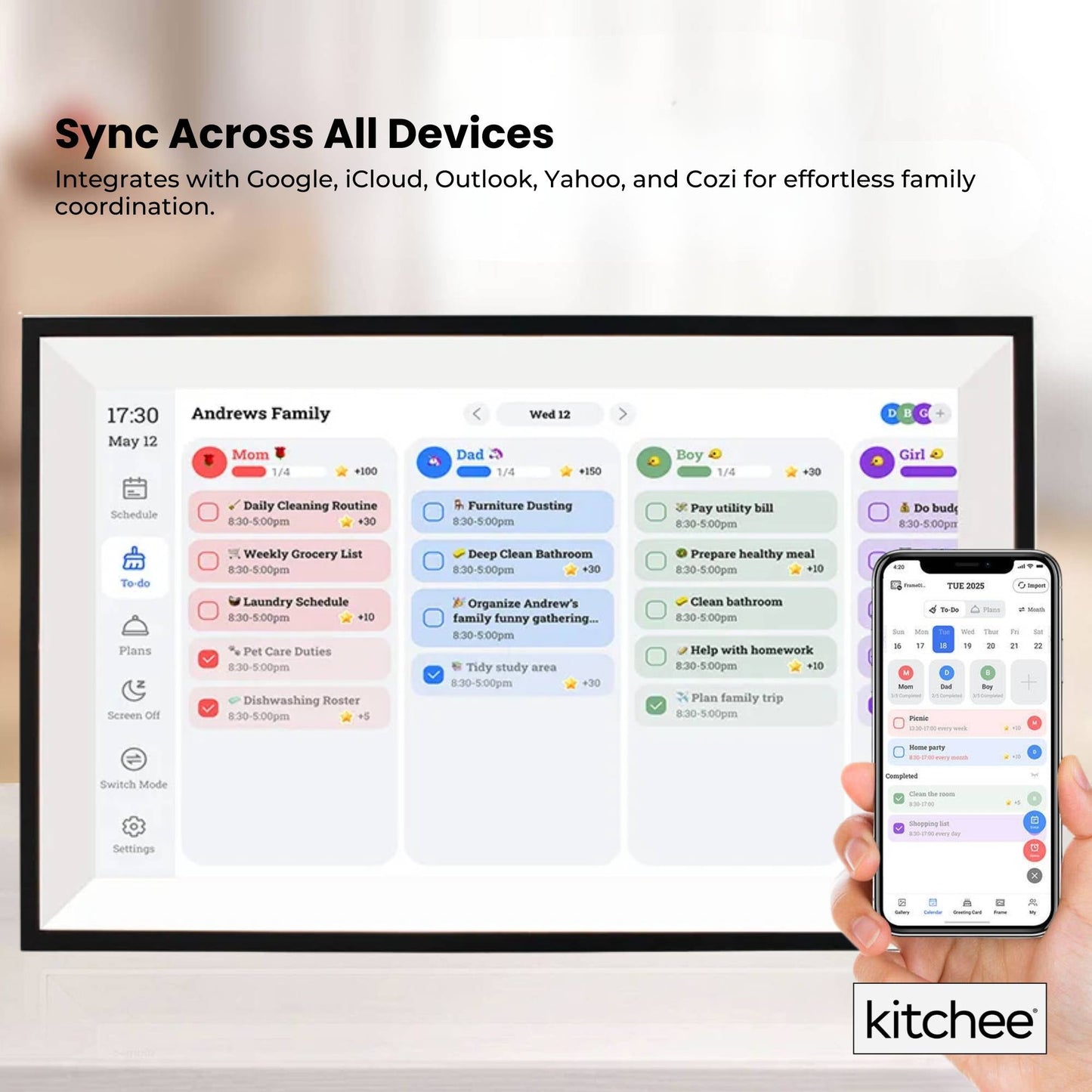 Kitchee Digital Calendar Smart Family Planner - 39.5cm Touchscreen Display Black-4