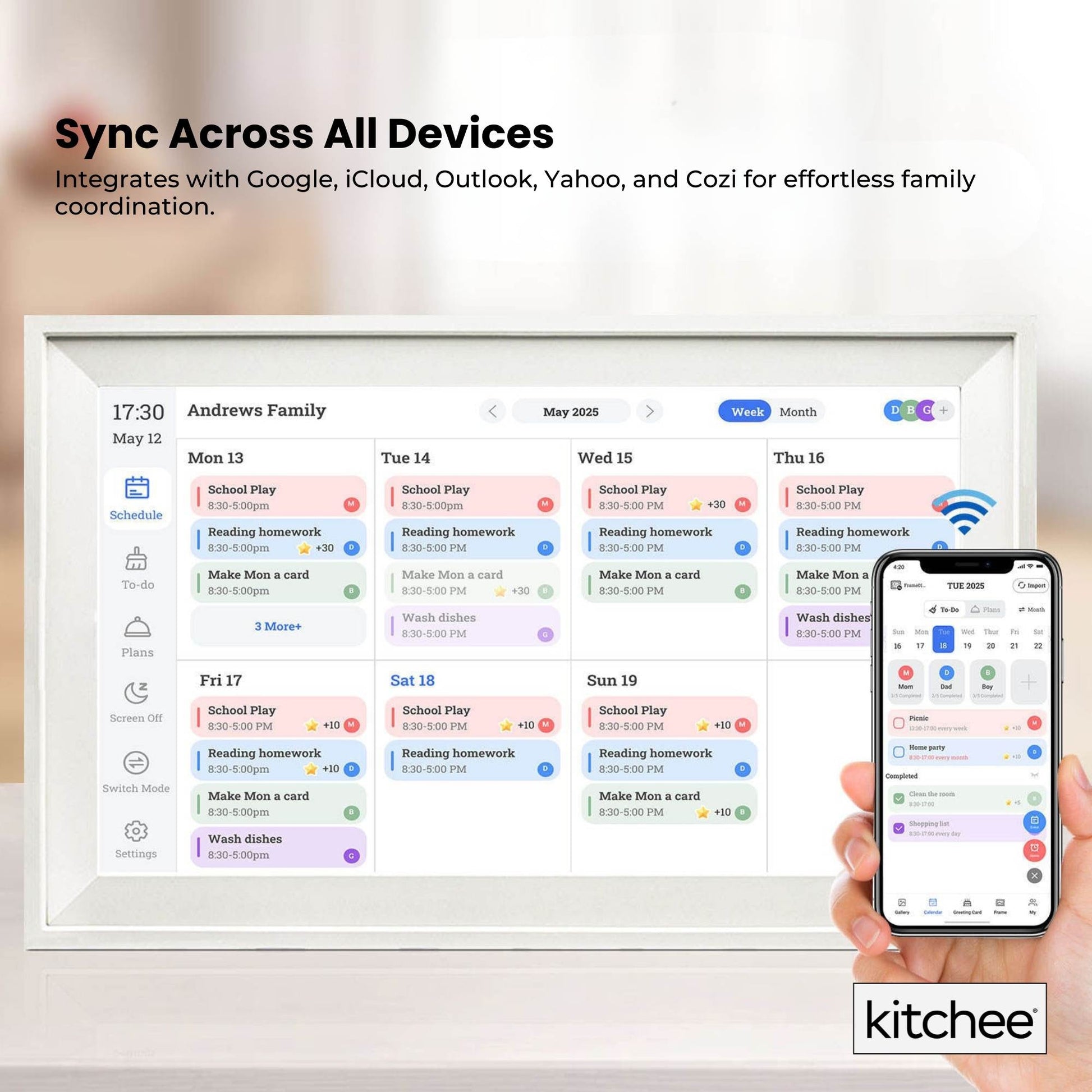 Kitchee Digital Calendar Smart Family Planner - 39.5cm Touchscreen Display White-4