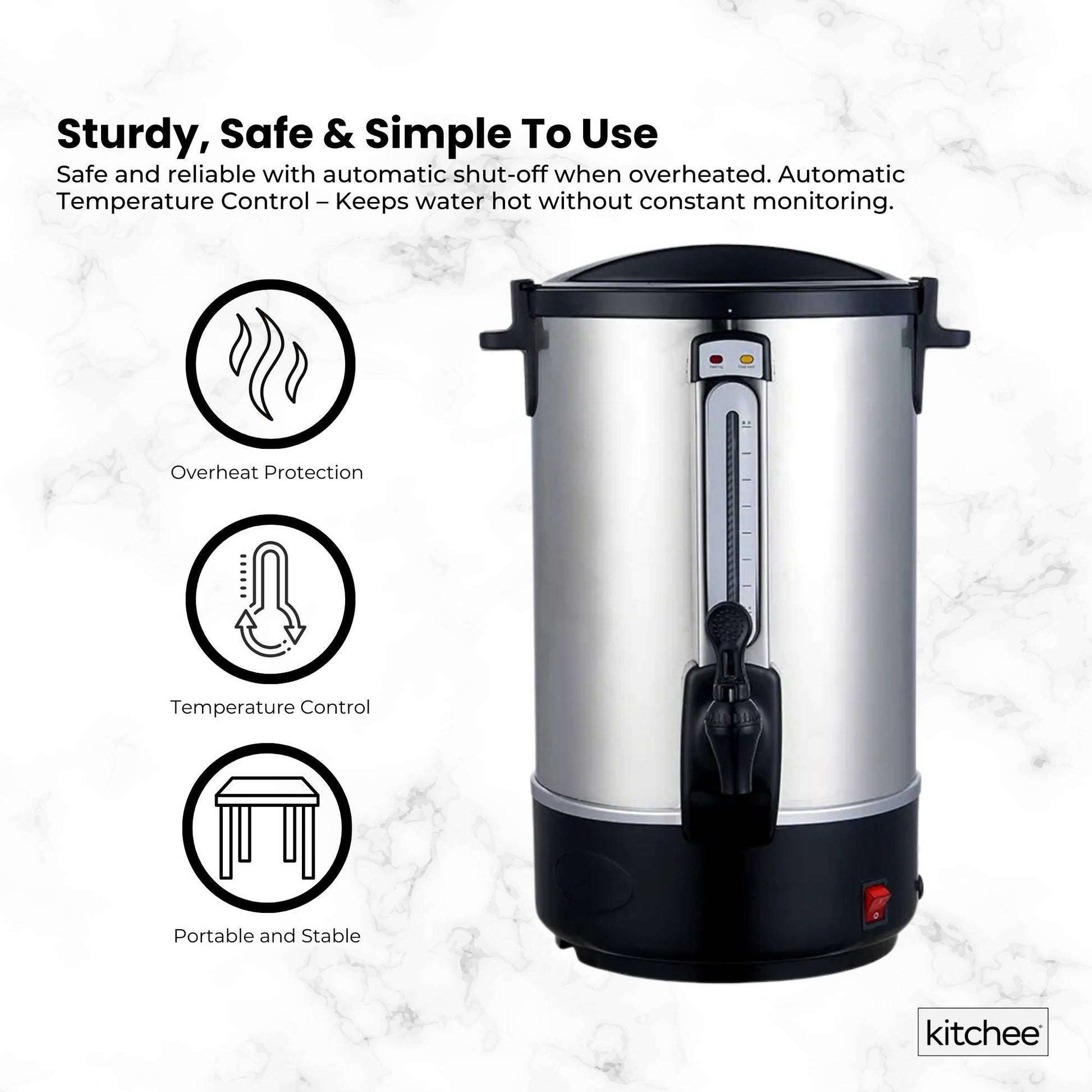 Kitchee Electric Stainless Steel Water Boiler - Commercial Hot Liquid Urn-3