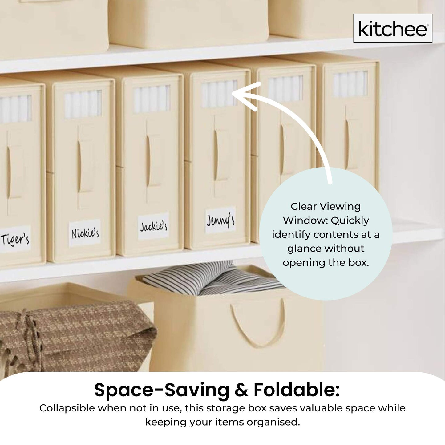 Kitchee Foldable Bed Sheet Storage Boxes – Linen Blanket & Closet Organiser Beige-3