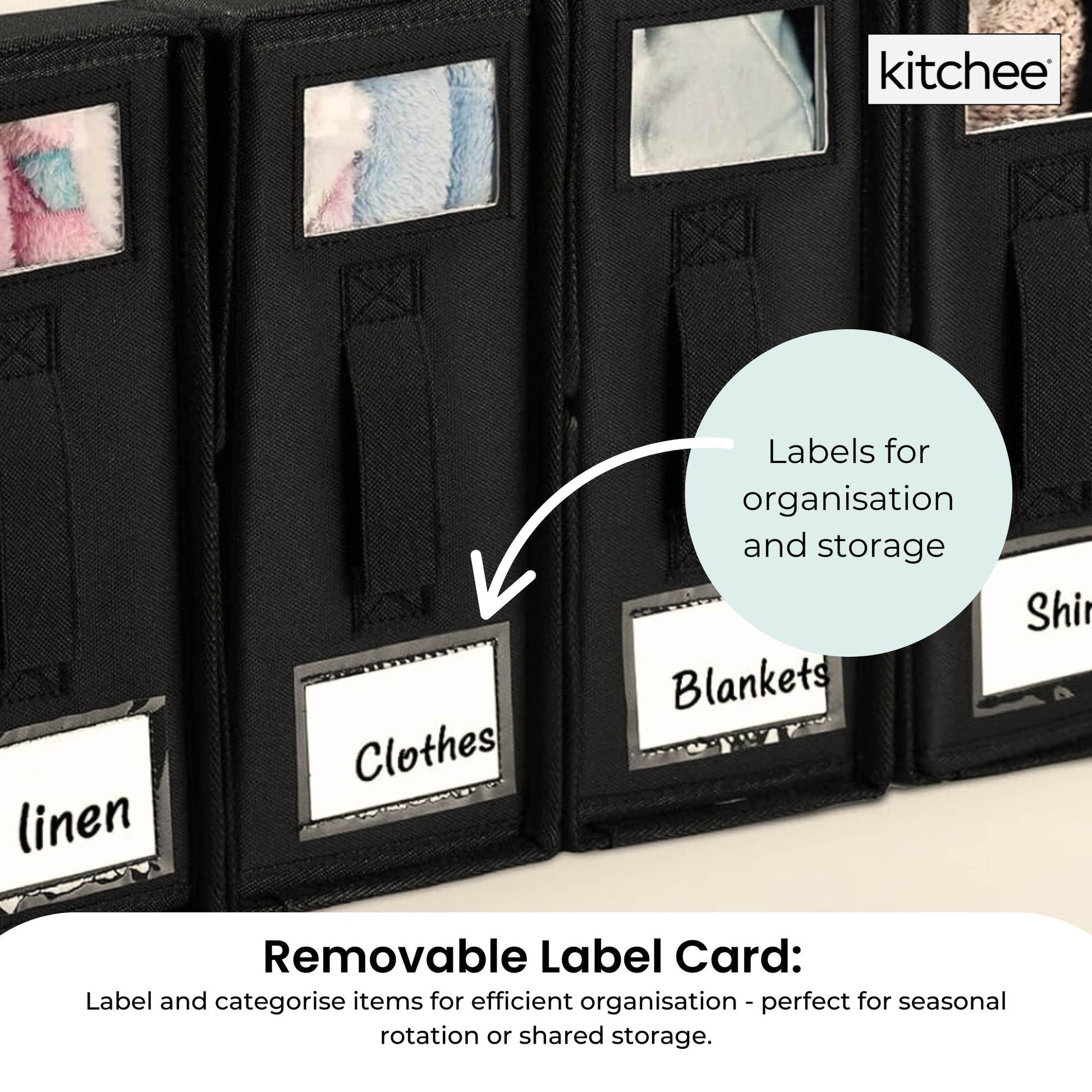 Kitchee Foldable Bed Sheet Storage Boxes – Linen Blanket & Closet Organiser Black-4
