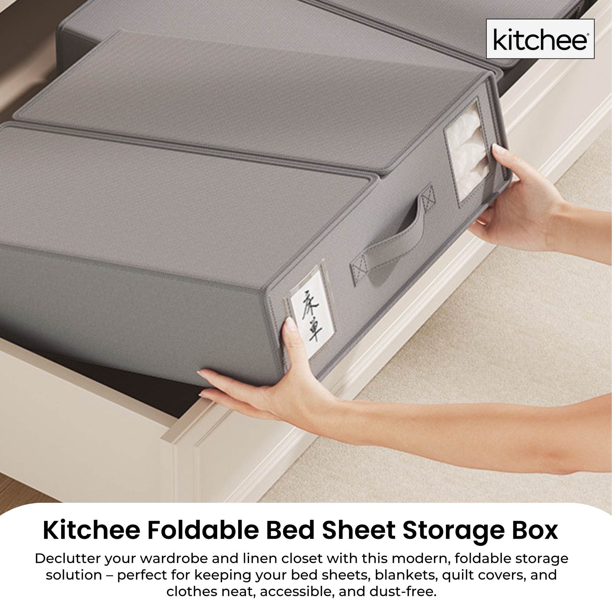 Kitchee Foldable Bed Sheet Storage Boxes – Linen Blanket & Closet Organiser Grey-1