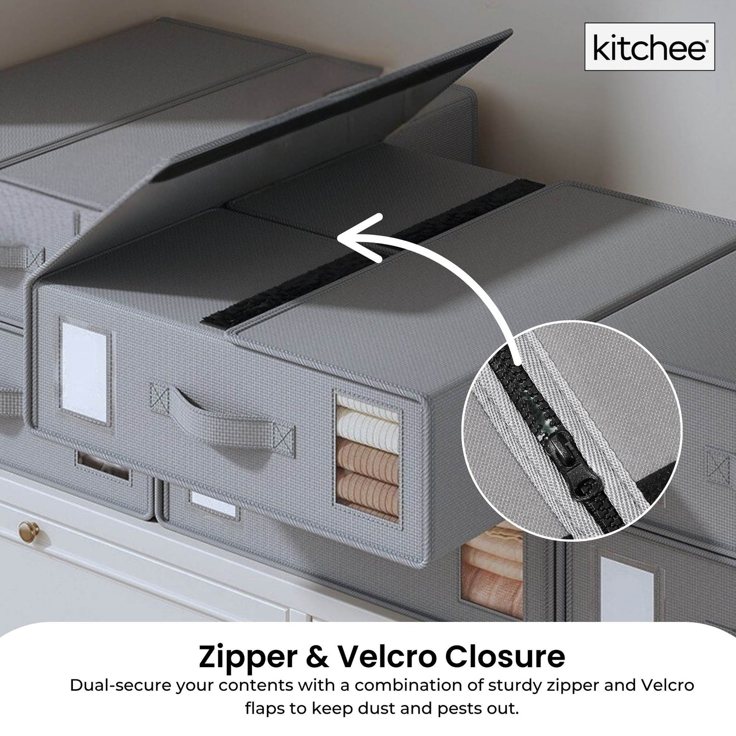 Kitchee Foldable Bed Sheet Storage Boxes – Linen Blanket & Closet Organiser Grey-2