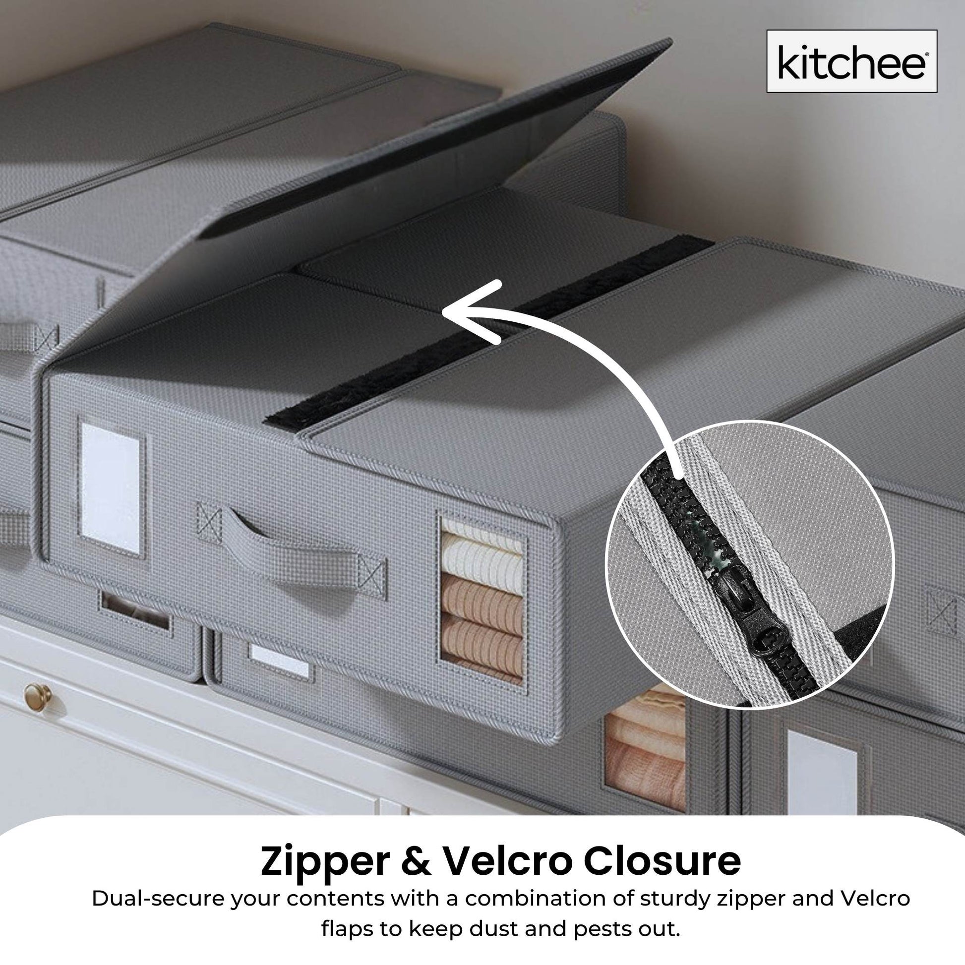 Kitchee Foldable Bed Sheet Storage Boxes – Linen Blanket & Closet Organiser Grey-2