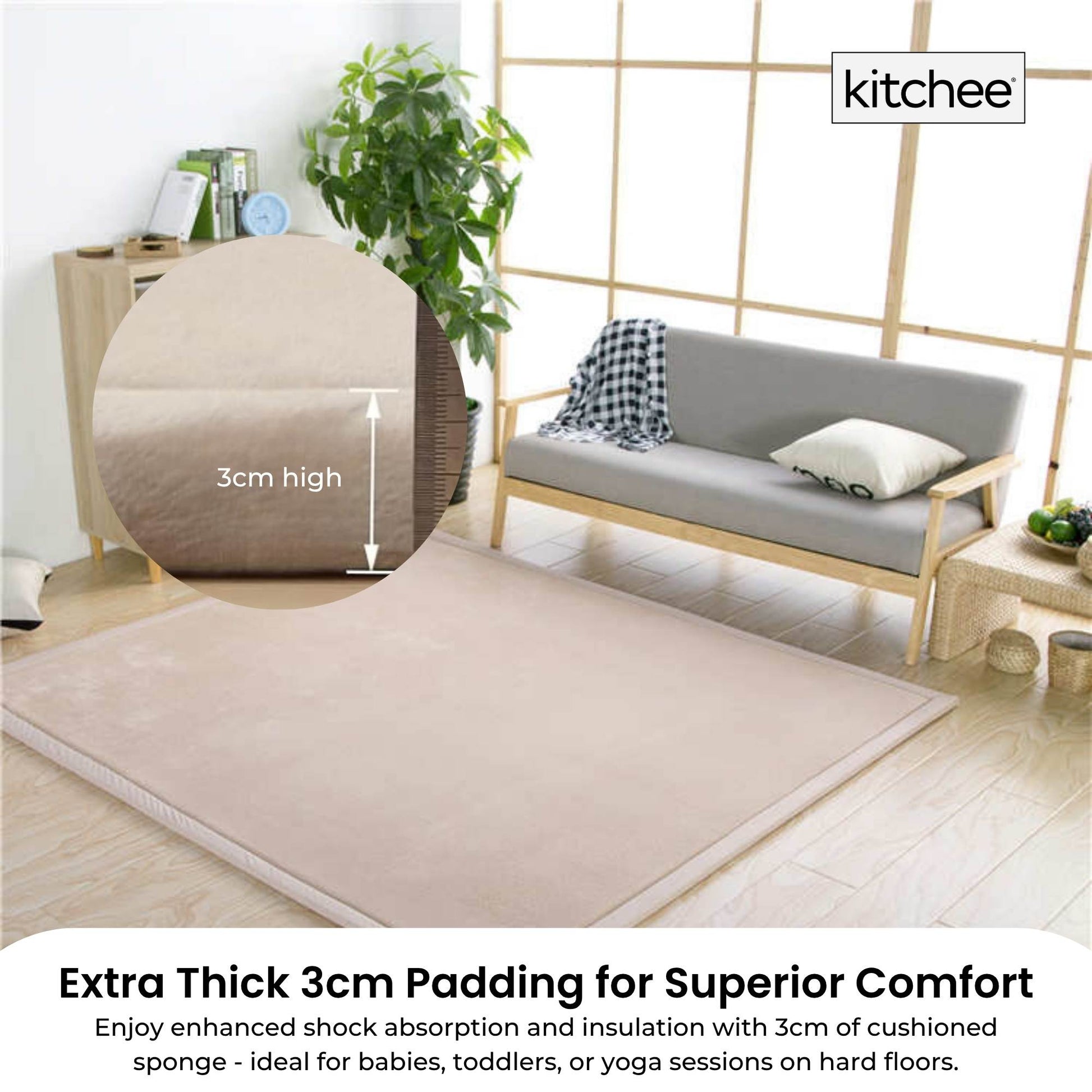 Kitchee Kids Foam Floor Play Mat 150x200cm – Padded Thick Soft Tatami Style Cream-2