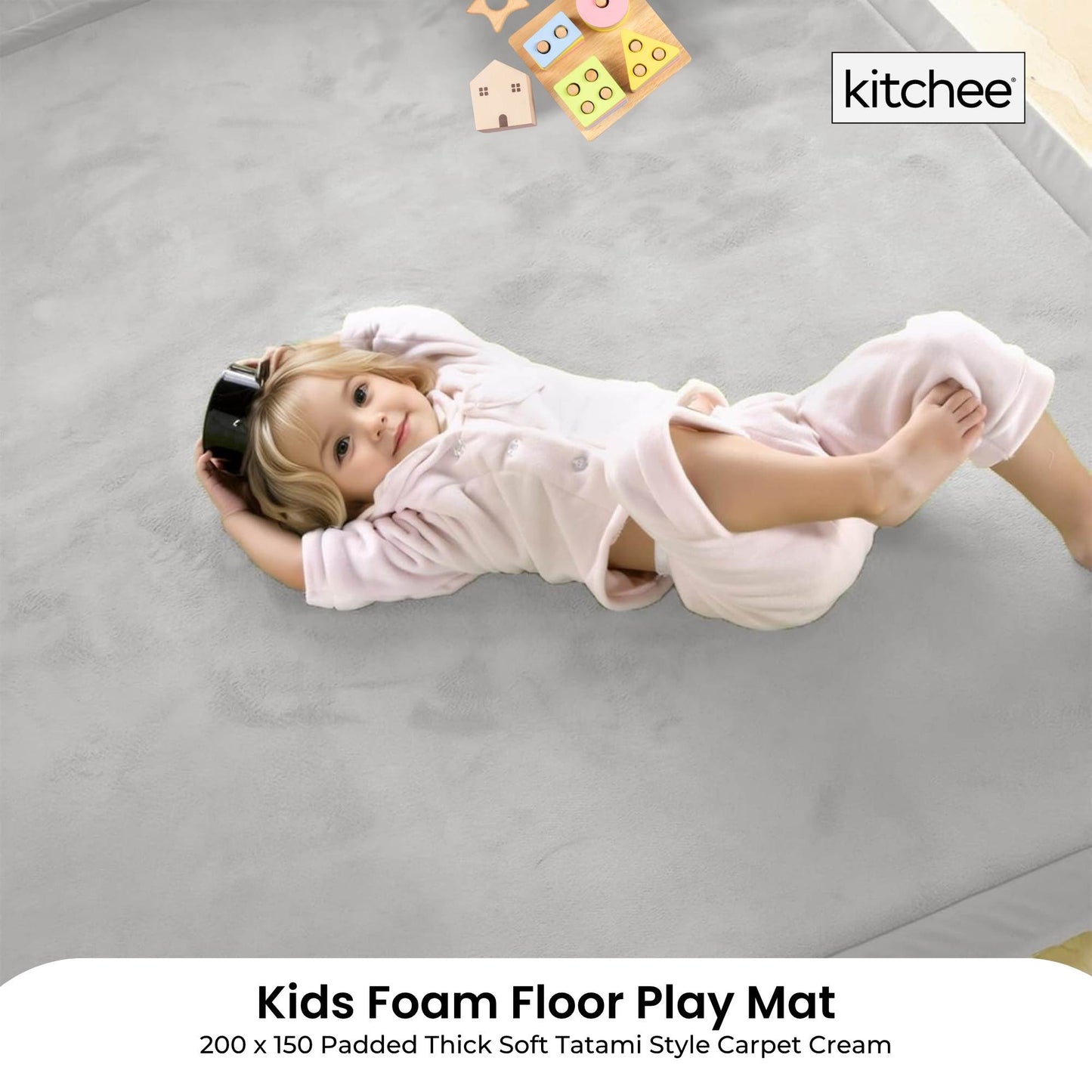 Kitchee Kids Foam Floor Play Mat 150x200cm – Padded Thick Soft Tatami Style Grey-1