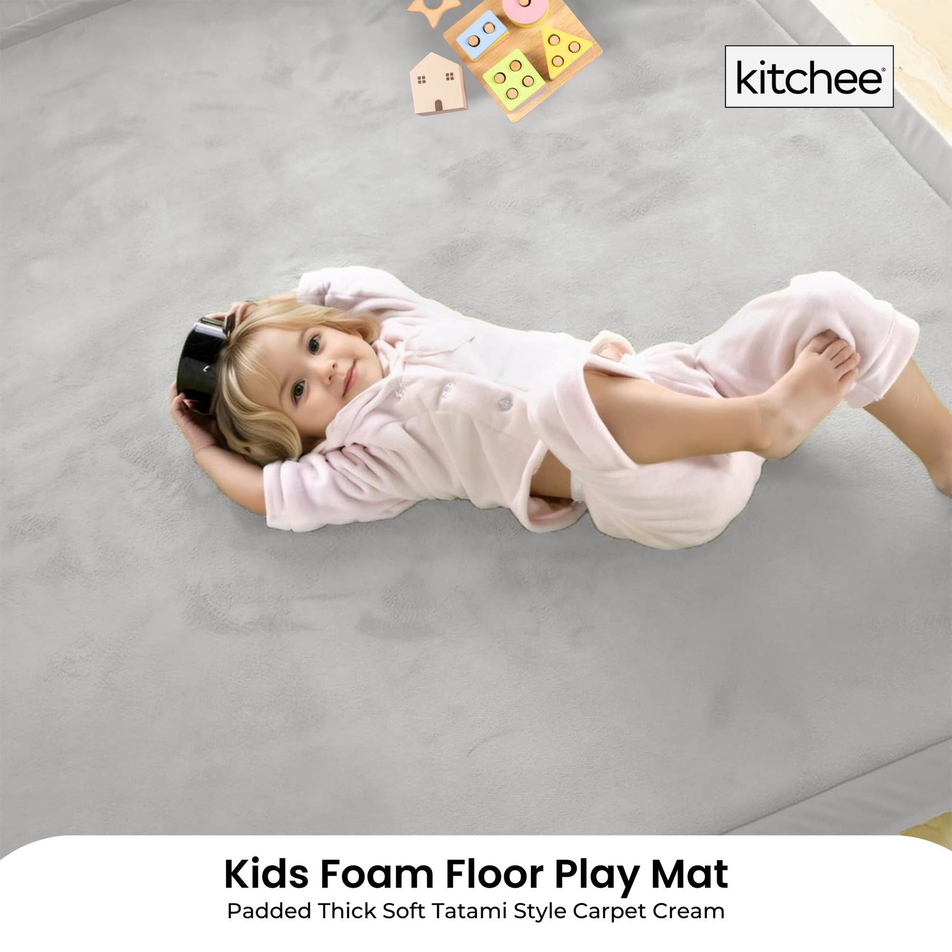 Kitchee Kids Foam Floor Play Mat – Padded Thick Soft Tatami Style Carpet Grey-2