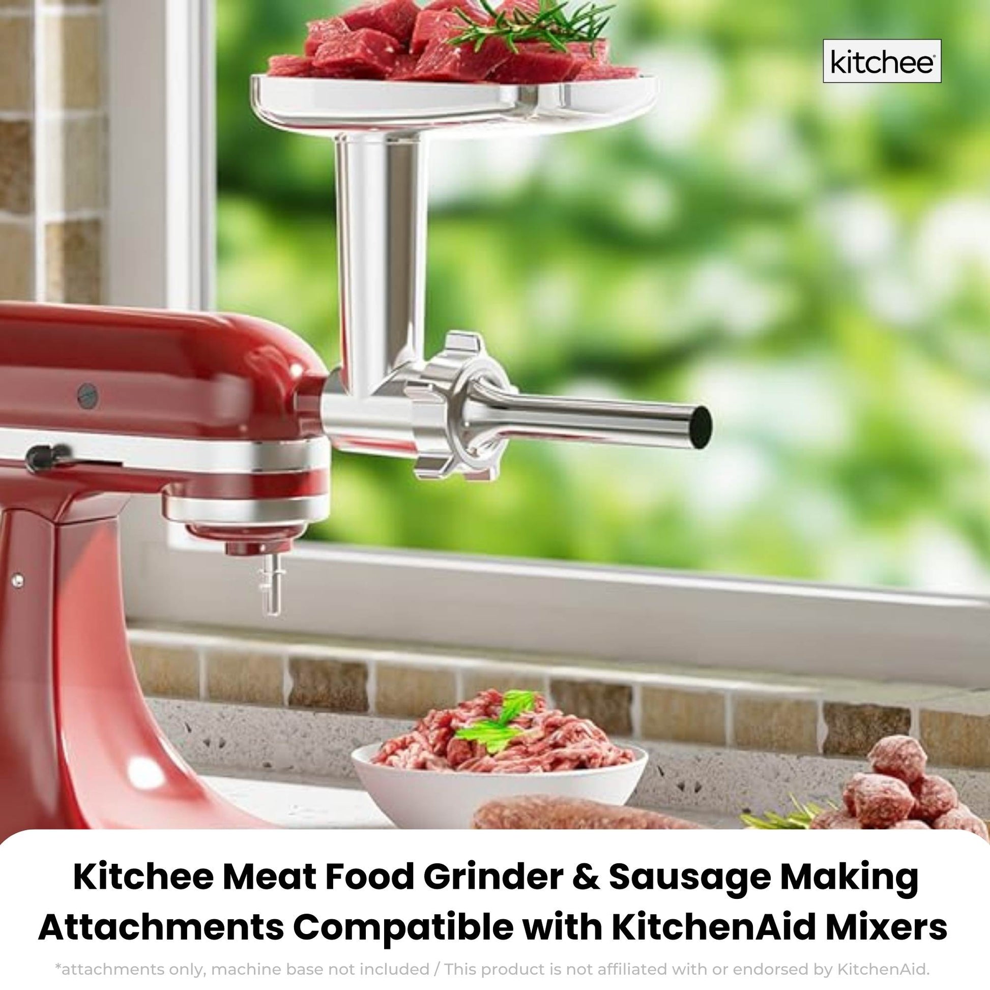 Kitchee Meat Food Grinder Sausage Attachment - Compatible with KitchenAid Mixers-1