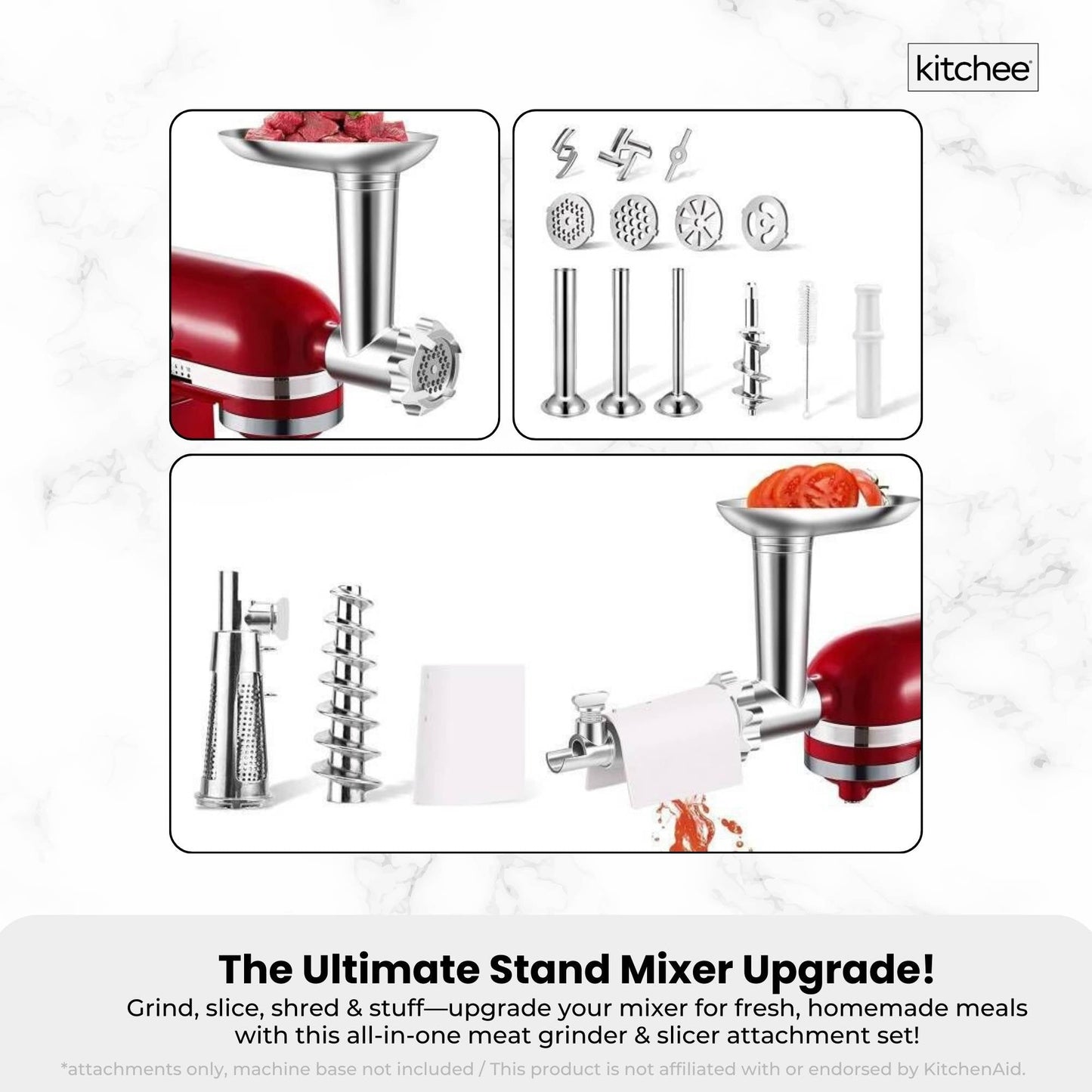 Kitchee Meat Food Grinder Sausage Attachment - Compatible with KitchenAid Mixers-2