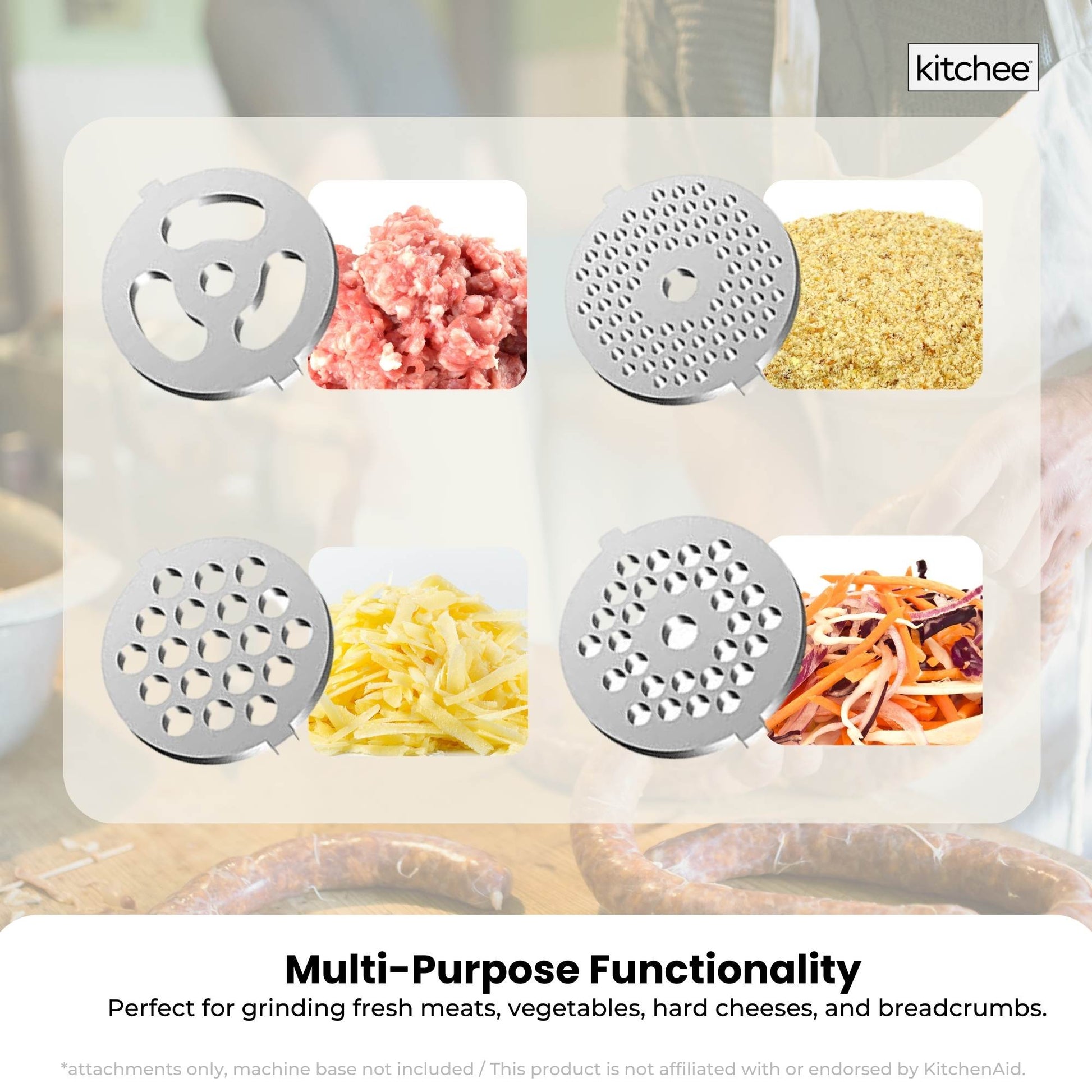 Kitchee Meat Food Grinder Sausage Attachment - Compatible with KitchenAid Mixers-3