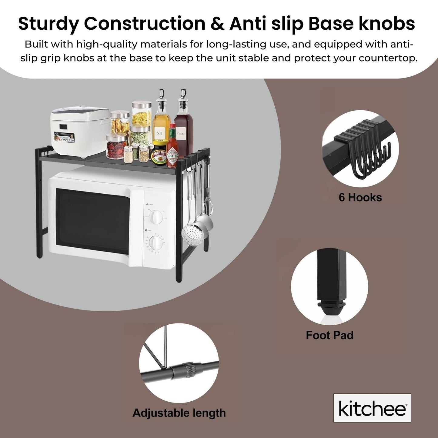 Kitchee Microwave Single Shelf - Expanding Storage Rack Kitchen Organiser Stand-3