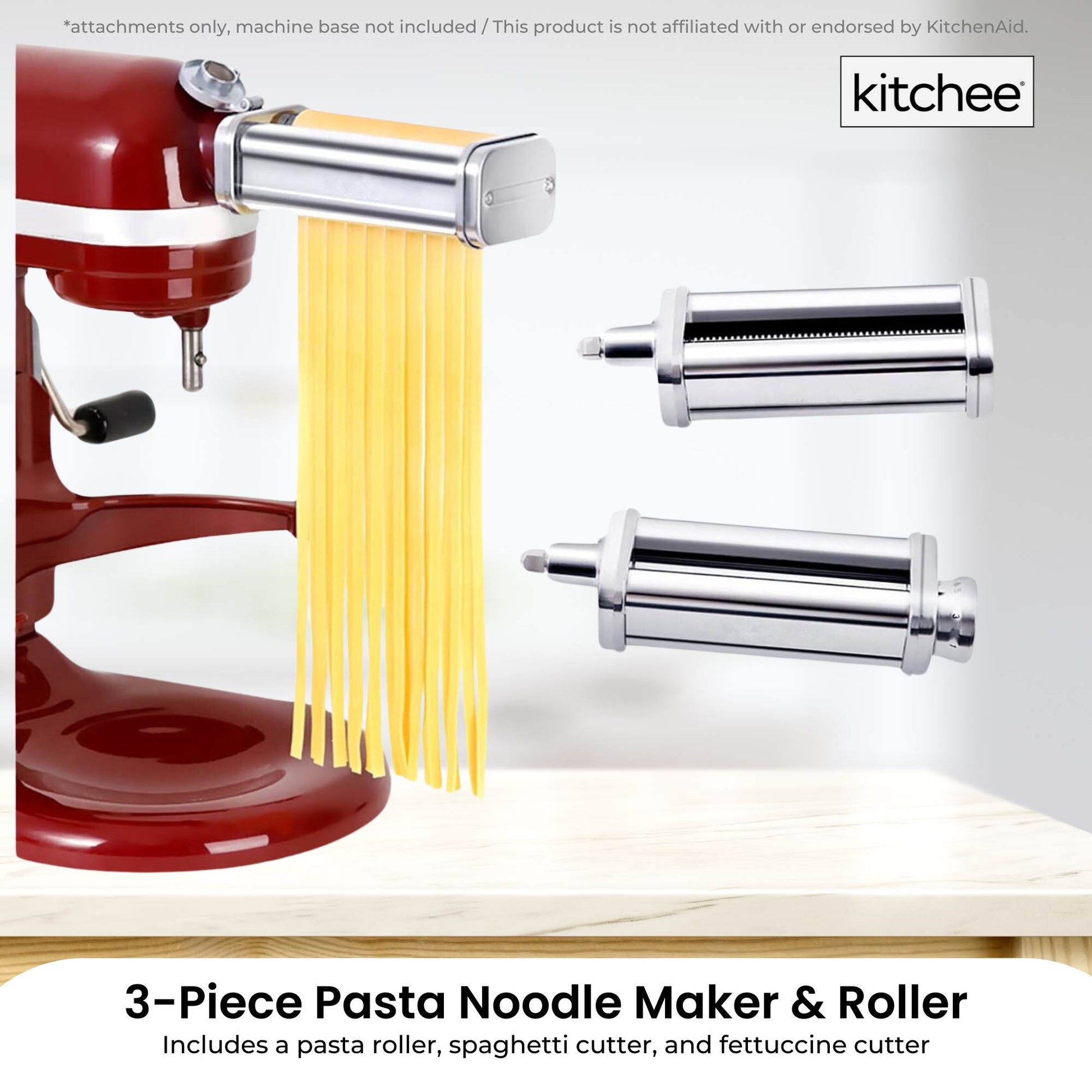 Kitchee Pasta Noodle Maker Roller Cutter Attachments - Compatible with KitchenAid Mixer-1