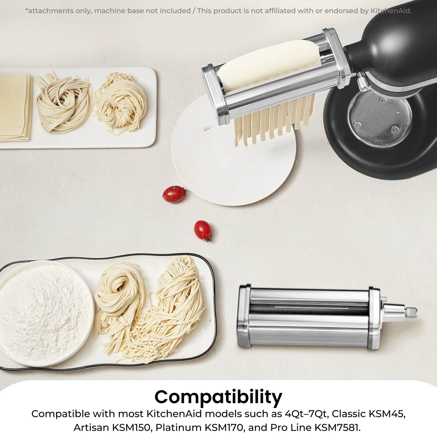 Kitchee Pasta Noodle Maker Roller Cutter Attachments - Compatible with KitchenAid Mixer-2