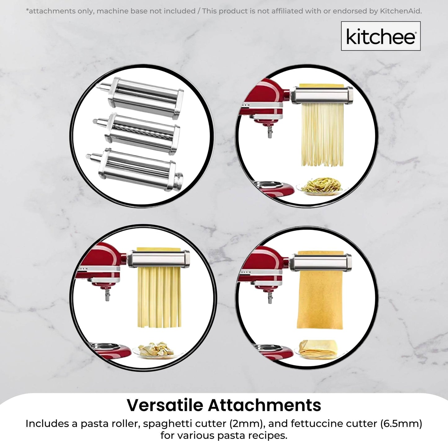 Kitchee Pasta Noodle Maker Roller Cutter Attachments - Compatible with KitchenAid Mixer-3