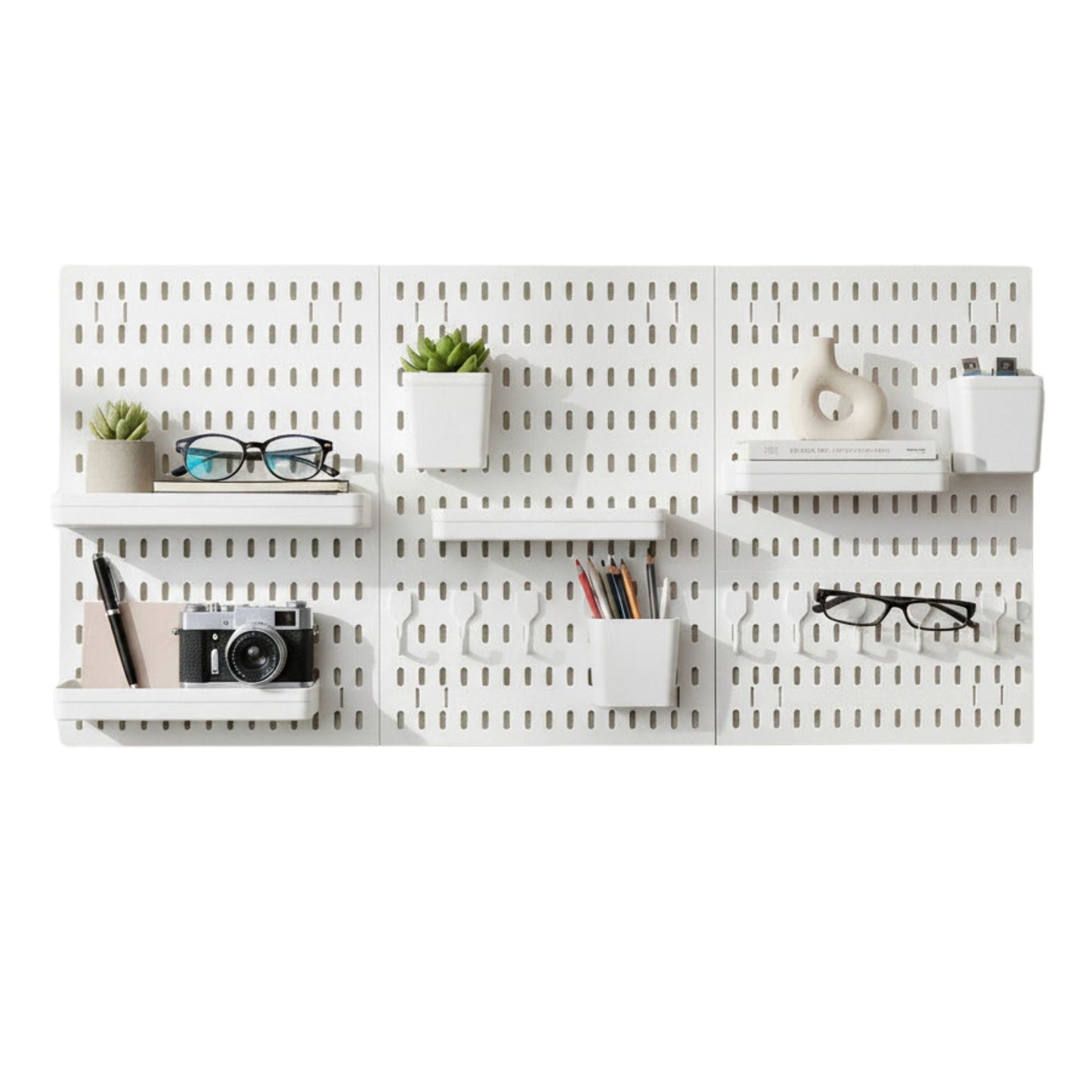 Kitchee Pegboard Wall Organiser Storage Kit 18 Hook and Basket Accessories White-0
