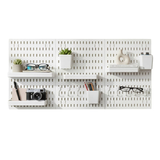 Kitchee Pegboard Wall Organiser Storage Kit 18 Hook and Basket Accessories White-0
