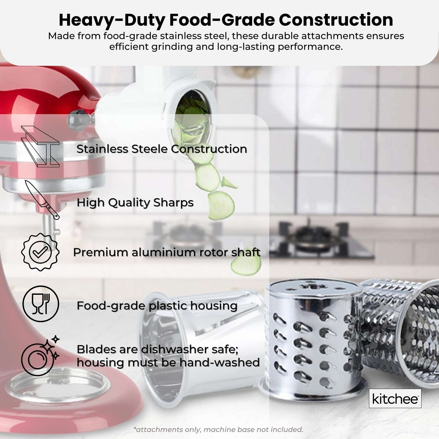 Kitchee Slicer Shredder Grater 3 Attachments - Compatible with KitchenAid Mixer-3