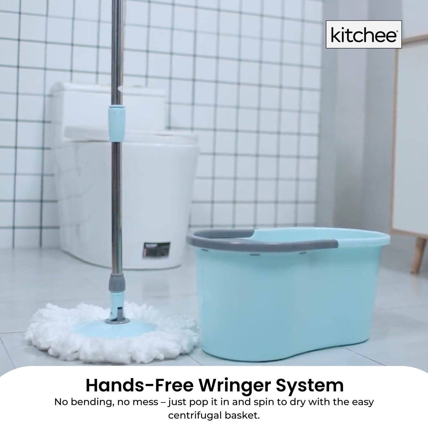 Kitchee Spin Mop & Bucket Set – Microfibre Pad, Telescopic Handle, 10L Capacity-2