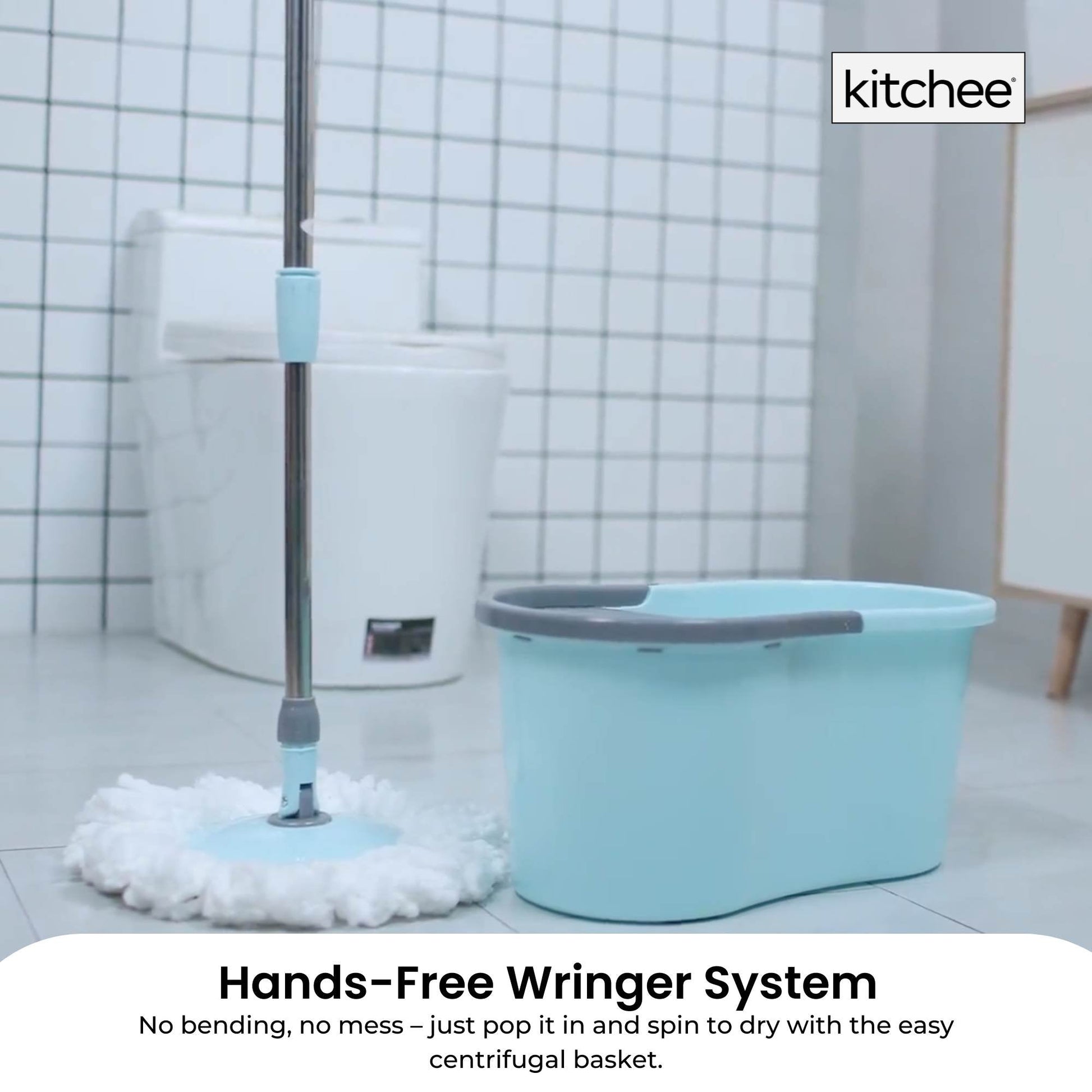 Kitchee Spin Mop & Bucket Set – Microfibre Pad, Telescopic Handle, 10L Capacity-2