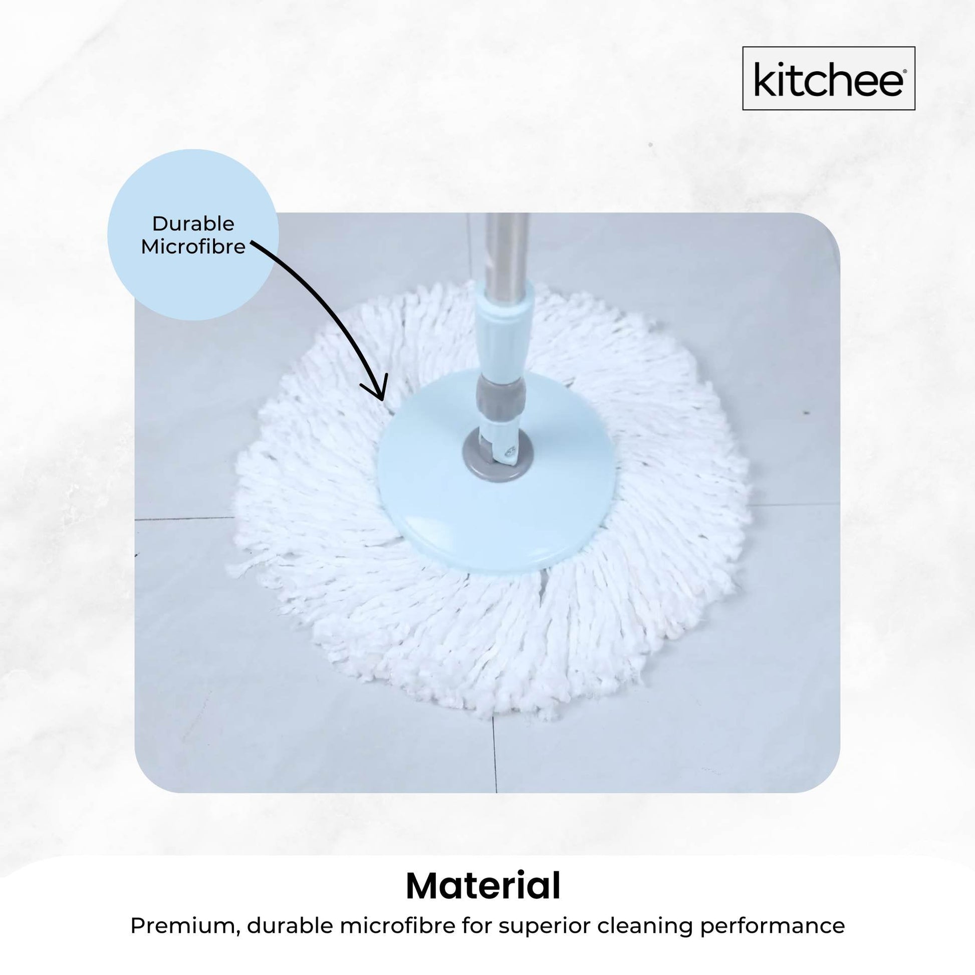 Kitchee Spin Mop & Bucket Set – Microfibre Pad, Telescopic Handle, 10L Capacity-4