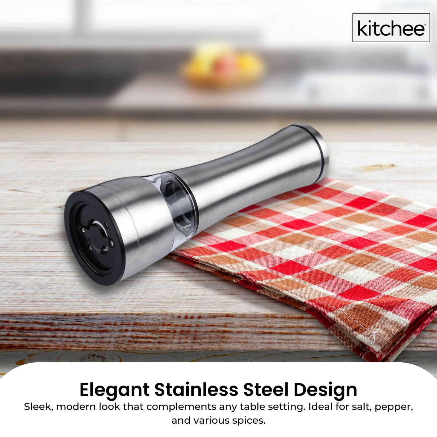 Kitchee Stainless Steel Salt Pepper Spice Grinder Mill - Adjustable Coarseness-2