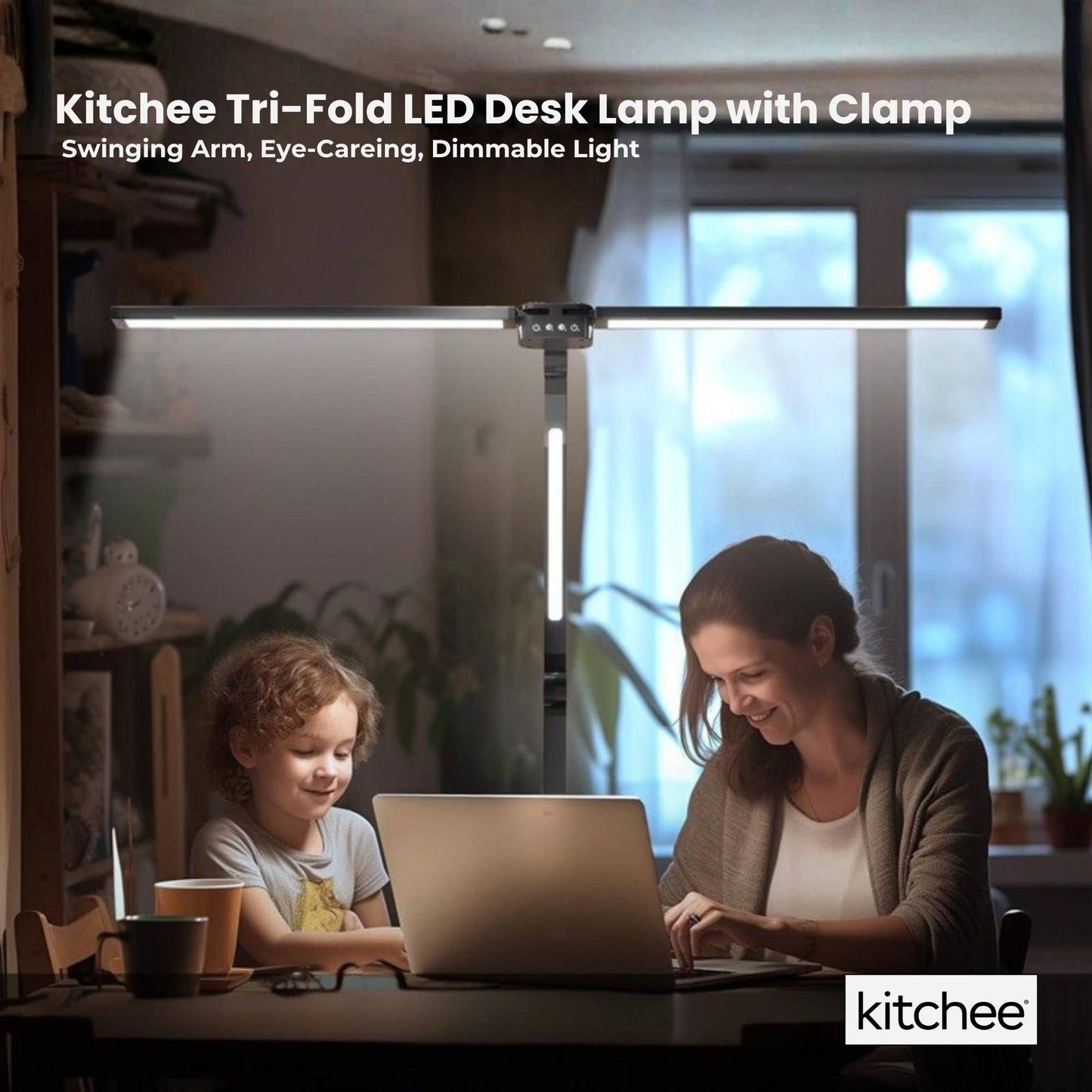 Kitchee Tri-Fold LED Desk Lamp with Clamp - Swinging Arm Eye-Care Dimmable Light-1