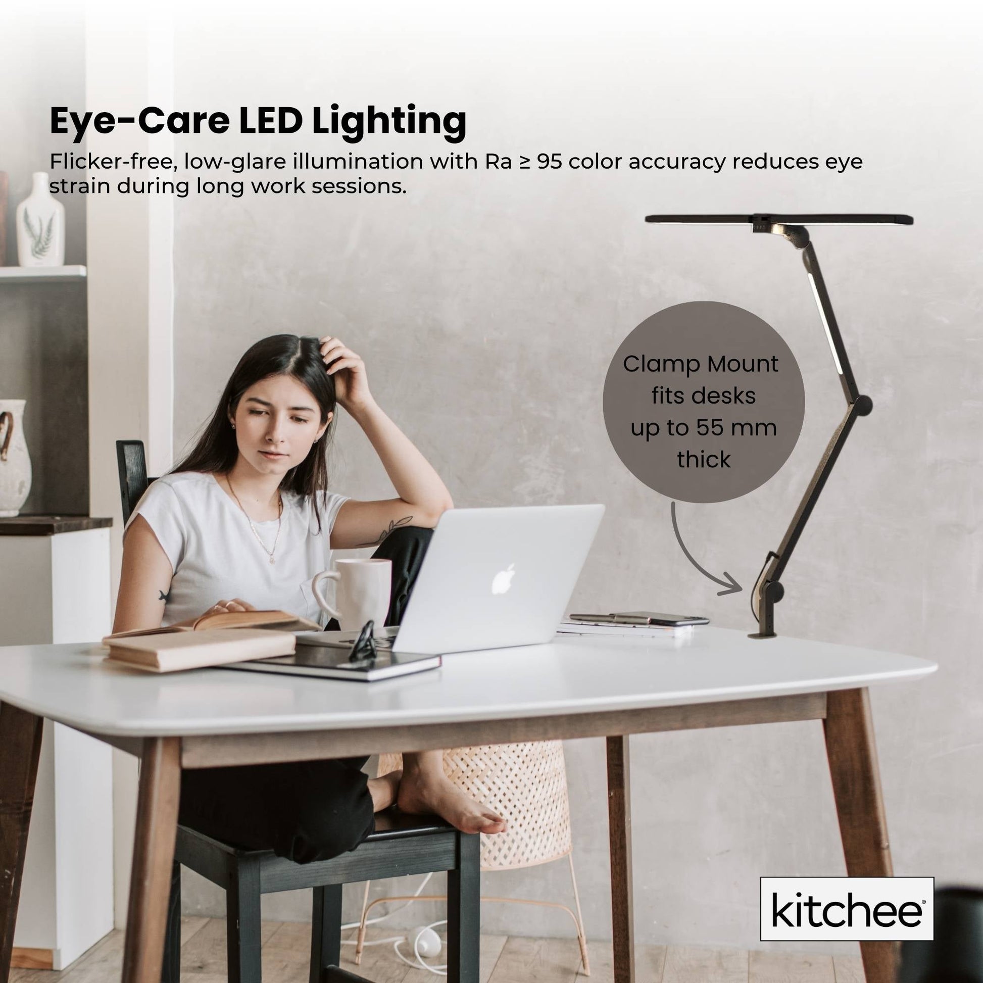 Kitchee Tri-Fold LED Desk Lamp with Clamp - Swinging Arm Eye-Care Dimmable Light-3