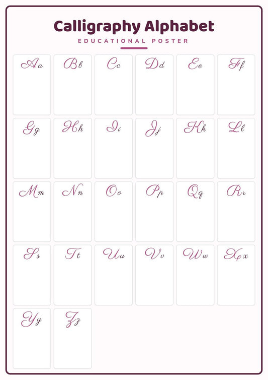 Calligraphy Alphabet: A4 Matte Laminated Educational Poster Print - 210x297mm