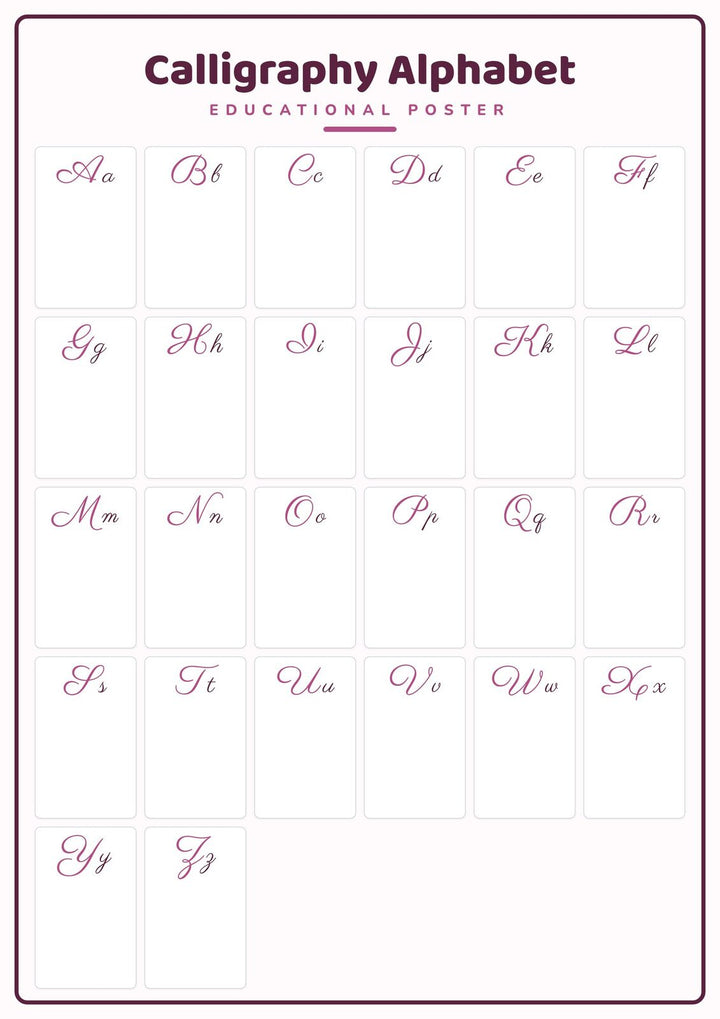 Calligraphy Alphabet: A4 Matte Laminated Educational Poster Print - 210x297mm